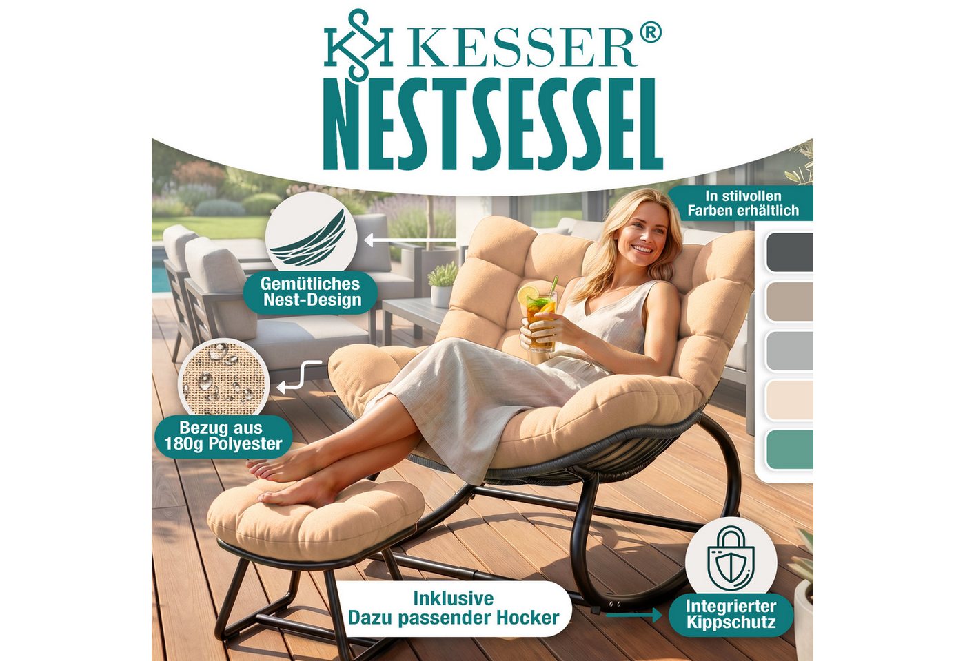 Kesser® Schaukelstuhl Indoor/outdoor, Bis 120 Kg - Xxl Chillexer Pro, Beige Bild 2