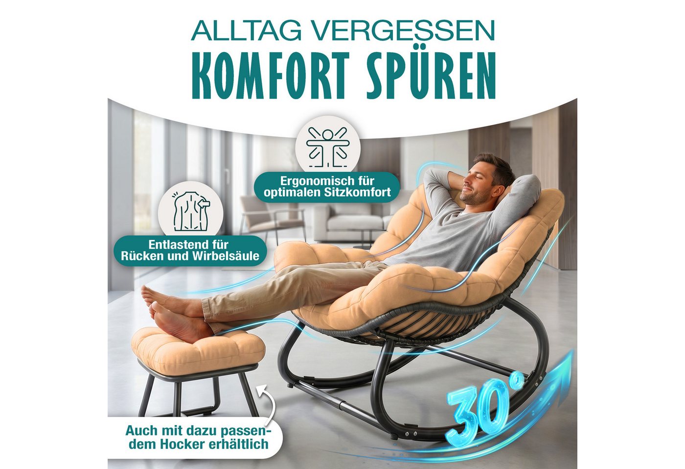 Kesser® Schaukelstuhl Indoor/outdoor, Bis 120 Kg - Xxl Chillexer, Beige Bild 2