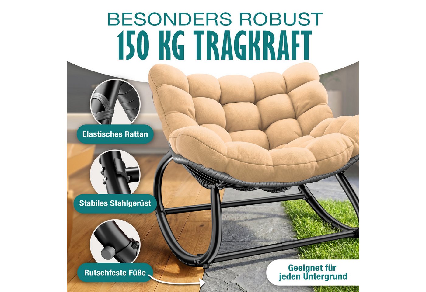 Kesser® Schaukelstuhl Indoor/outdoor, Bis 120 Kg - Xxl Chillexer, Beige Bild 3