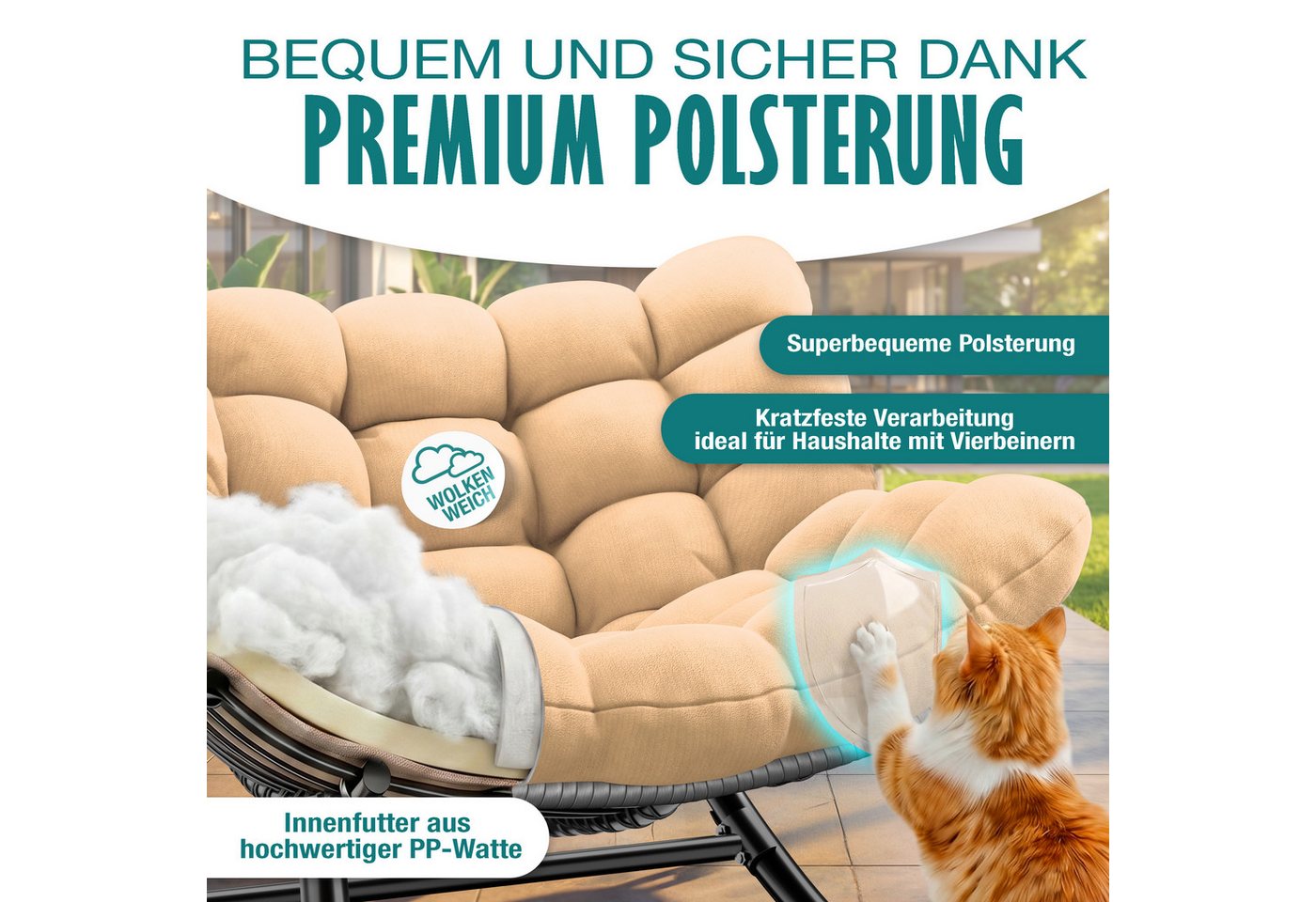 Kesser® Schaukelstuhl Indoor/outdoor, Bis 120 Kg - Xxl Chillexer, Beige Bild 4