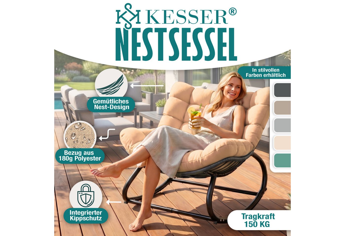 Kesser® Schaukelstuhl Indoor/outdoor, Bis 120 Kg - Xxl Chillexer, Beige Bild 5