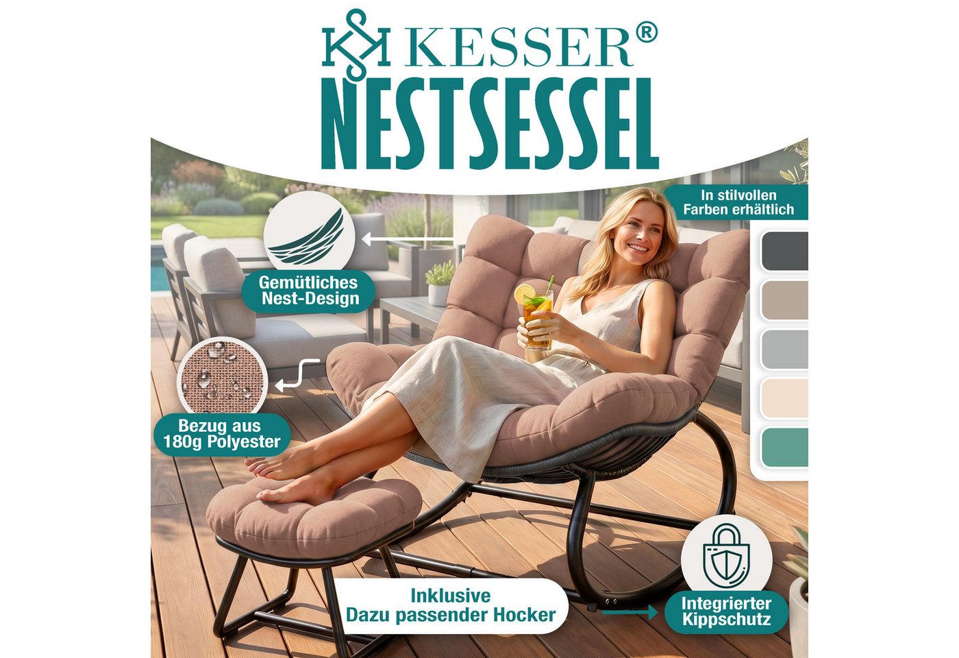 Kesser® Schaukelstuhl Indoor/outdoor, Bis 120 Kg - Xxl Chillexer Pro, Taupe Bild 2