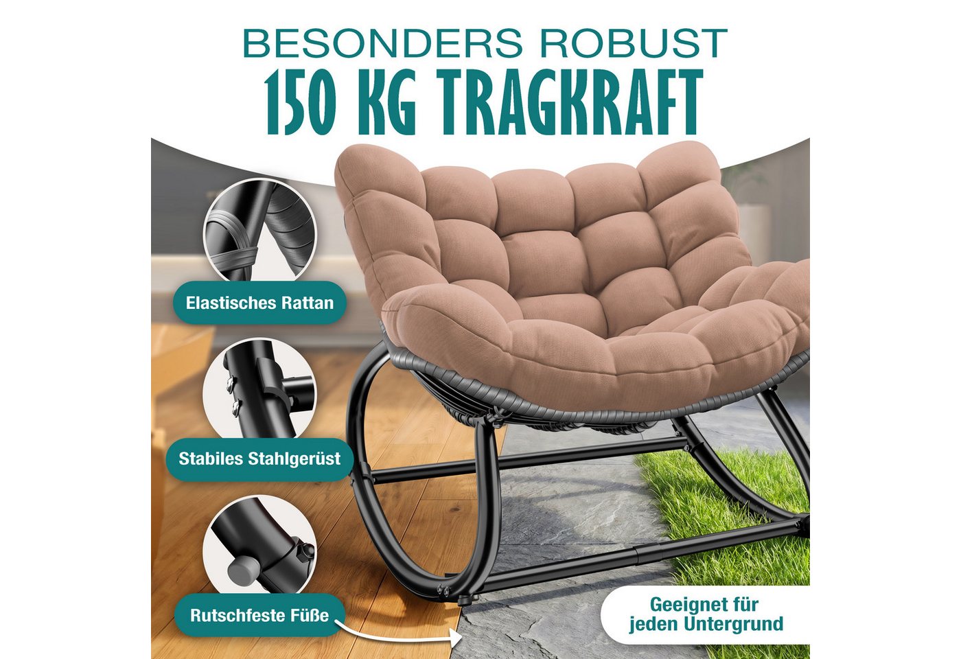 Kesser® Schaukelstuhl Indoor/outdoor, Bis 120 Kg - Xxl Chillexer Pro, Taupe Bild 3