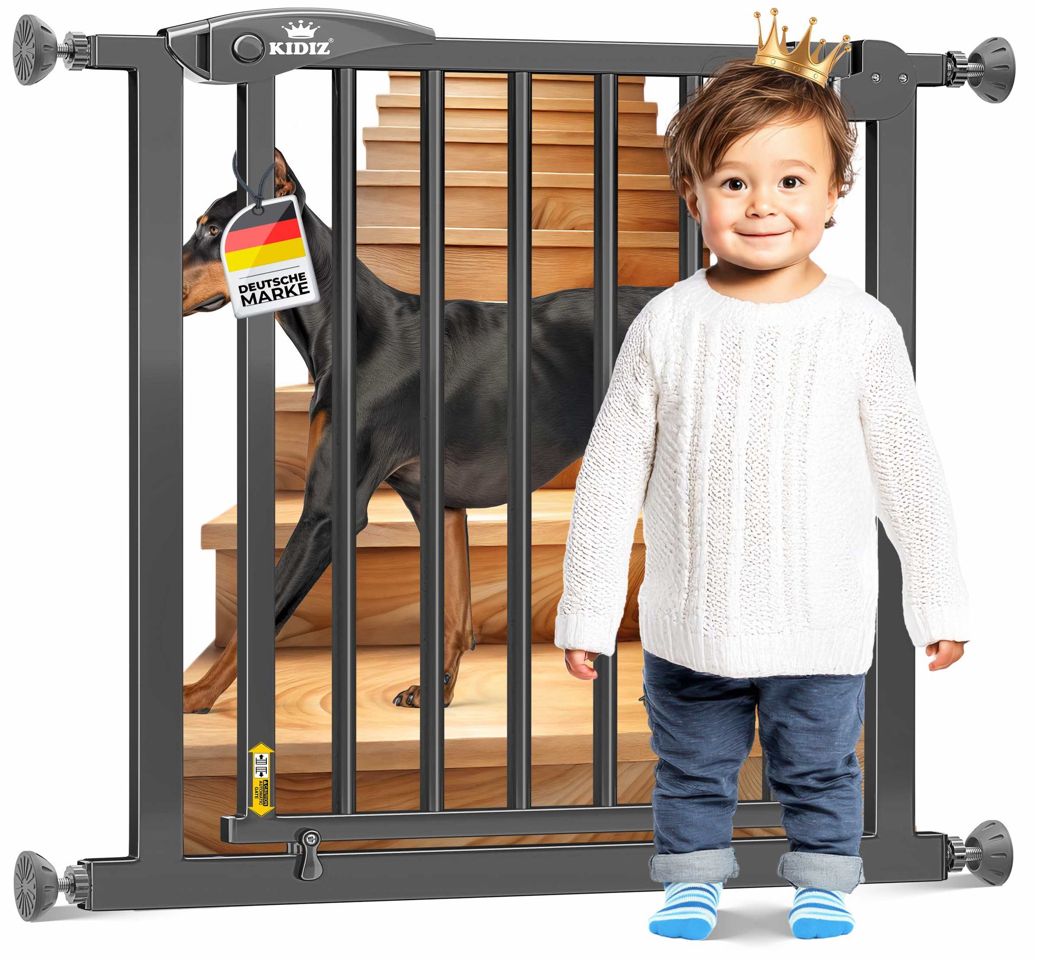 Kidiz® Schutzgitter Treppe & Tür, Ohne Bohren - 88-101cm, Anthrazit (+14 Cm)