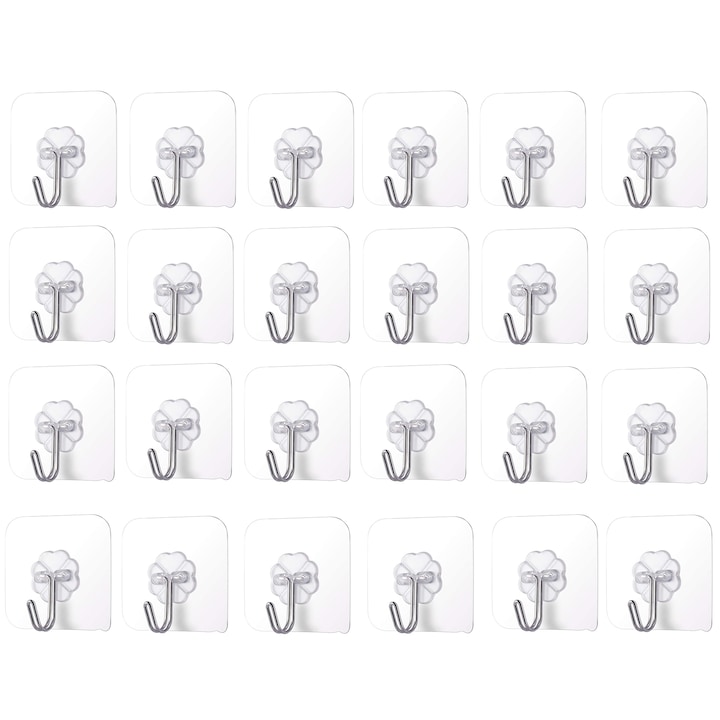 Set Mit 24 Haken Mit Extra Starkem Kleber, Darklove Selbstklebende Handtuchhaken, Wandhaken Ohne Bohren, Geeignet Für Bad Und Wc, Küche Und Tür, Transparent Weiß