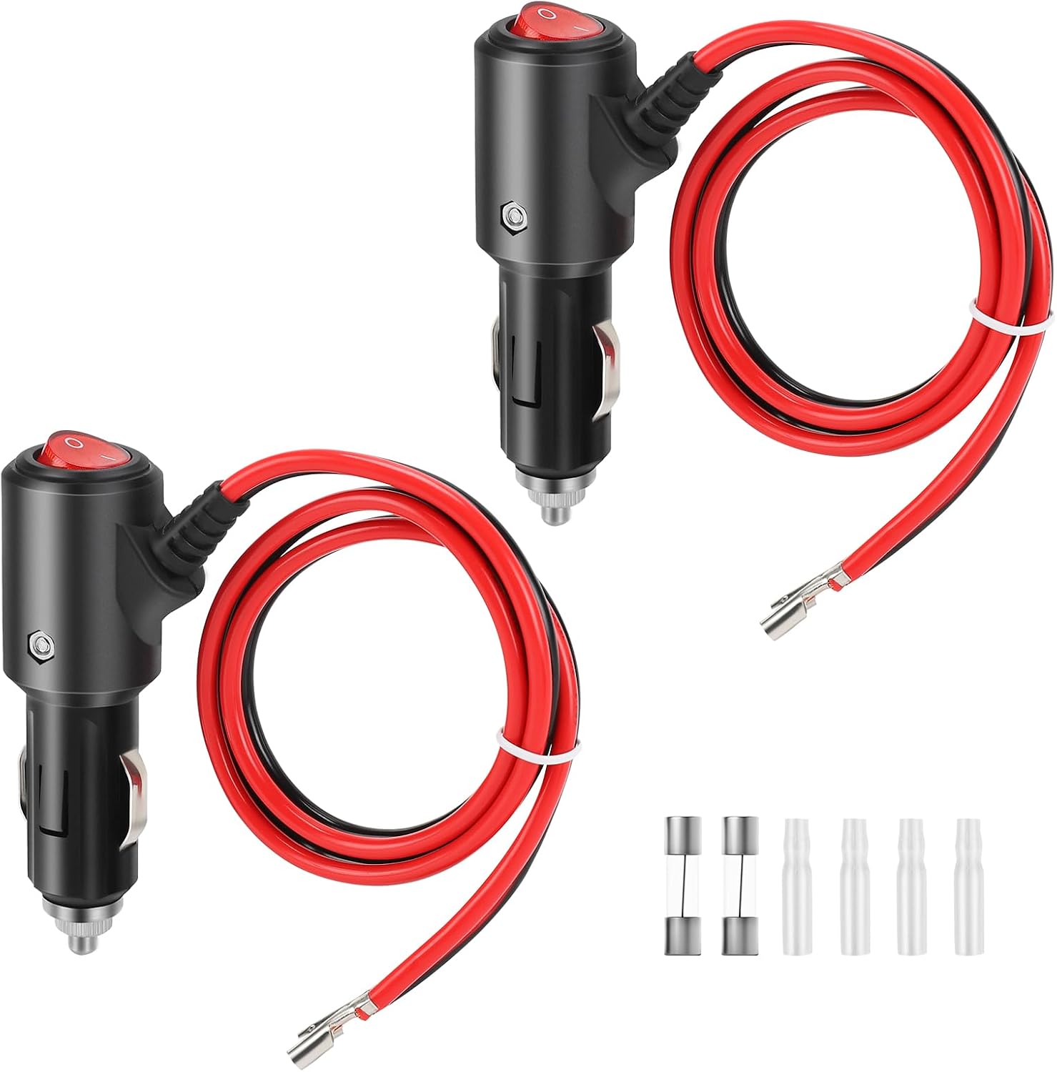 12v/24v Zigarettenanzünder-steckeradapter Mit 55cm 14awg Verlängerungskabel, 15a Sicherungsschalter, Für Boots- Und Auto-wechselrichter (2 Stück)