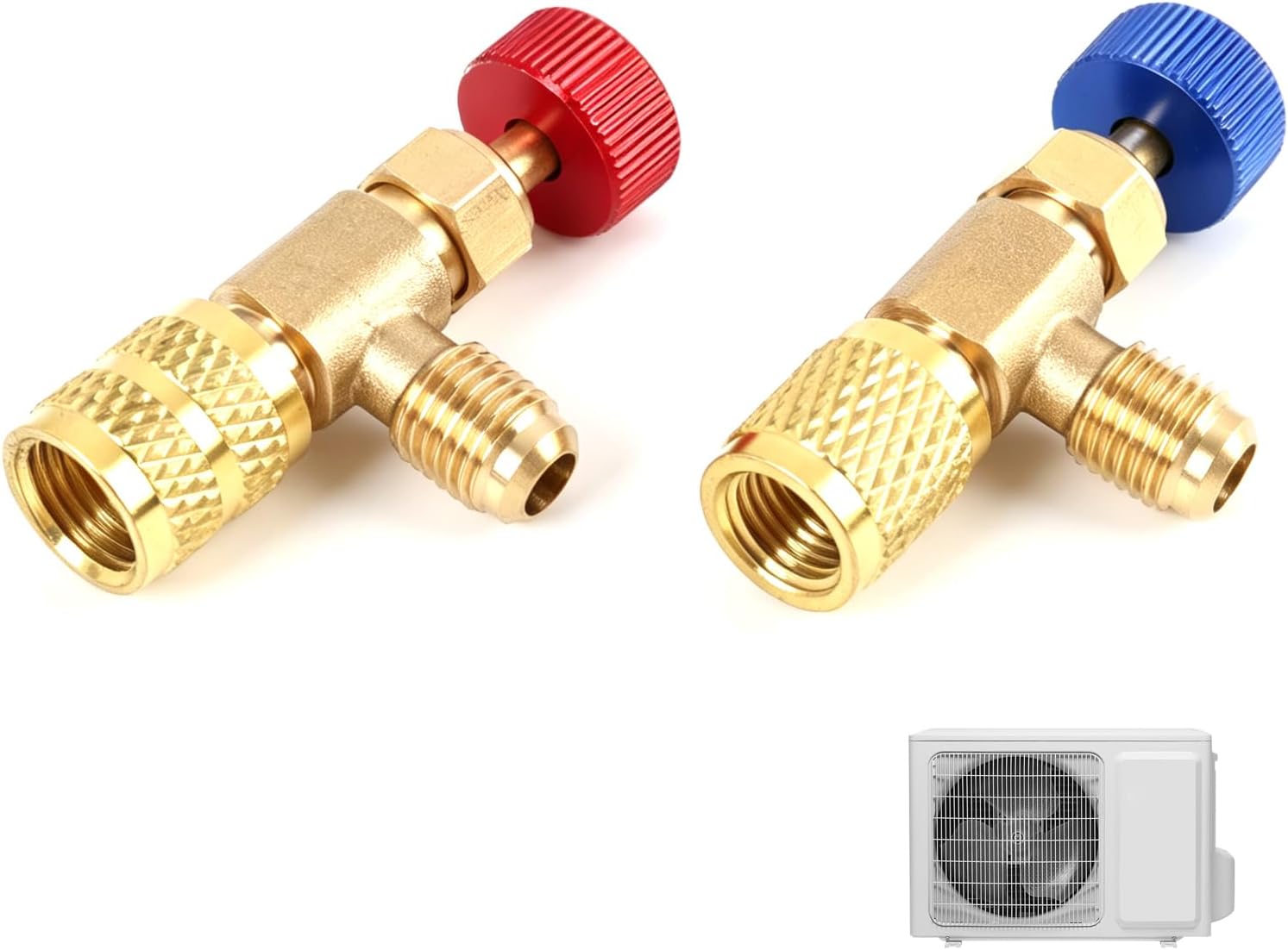 2 Stück Kältemittel-sicherheitsventile Für Klimaanlagen, Messing-durchflussventil Für R410 Und R22, 1/4"- Bis 5/16"-anschlussadapter Für Einfache Installation Und Wartung (r410/r22)