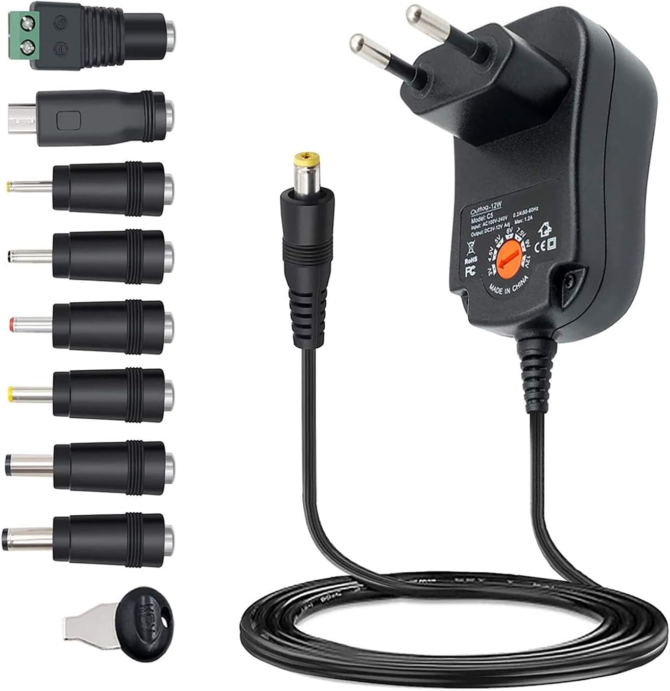 12-w-universal-netzteil (3 V, 4,5 V, 5 V, 6 V, 7,5 V, 9 V, 12 V, 1 A) Mit 8 Steckdosen Für Tv-box, Lampe, Laptop, Audiogerät, Led-display, Lautsprecher, Kamera