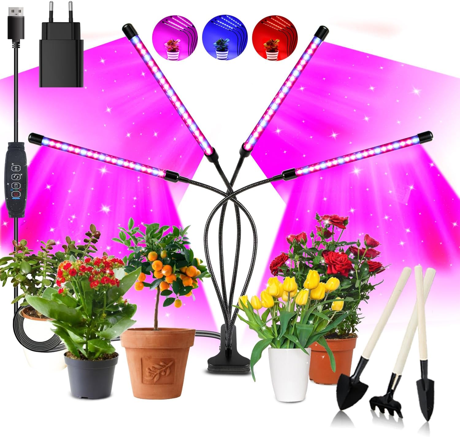 4-flammige Pflanzenlampe, 80 Leds, Automatischer Ein-/ausschalttimer (3h/9h/12h), 10 Helligkeitsstufen, Für Wachstum, Blüte Und Fruchtbildung [energieklasse F]
