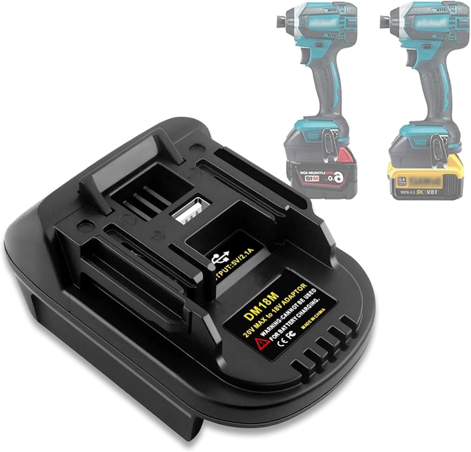 Dm18m Adapter Für Dewalt Elektrowerkzeuge Für Makita Elektrowerkzeuge, Usb-ladeadapter Für Dewalt 20v Und Für Milwaukee 18v Akku Für Makita 18v Elektrowerkzeuge (ohne)