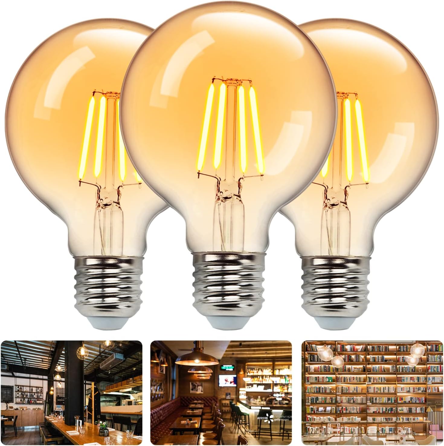 Vintage Edison Led-glühbirnen E27, Warmweiß 2200k, 650lm, 8w Entspricht Einer 51w Glühbirne, G80 Retro-glühbirne, Antike Retro-dekorationslampe, Nicht Dimmbar, 3er-pack [energieklasse F]