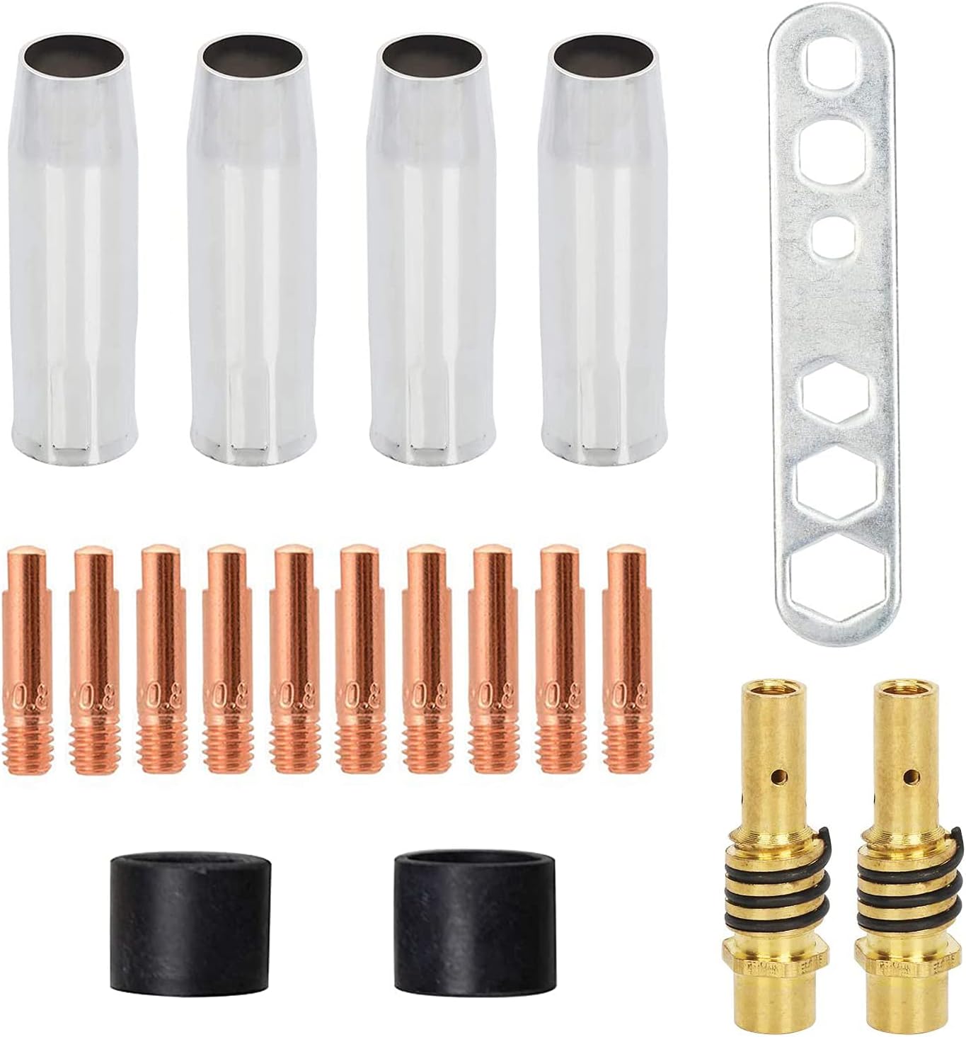 2 X Mig Mag Ak-15 / Mb-15 Schweißdüsen-/kegelkappen-zubehör-verschleißteile, 10 X M6 0,88 Mm Schweißspitzen Und 2 X Düsenhalter Mit Festen Federn (19 Teile)