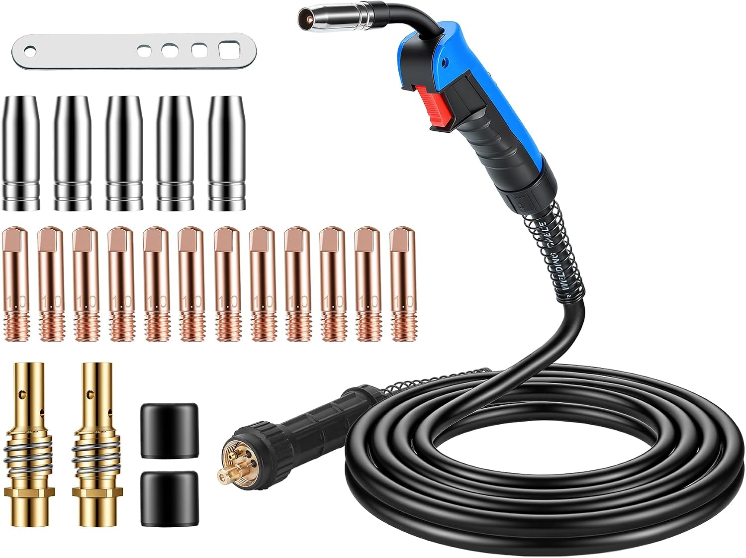 Mb15 Ak Mig/mag-schweißbrenner, 4 M Mit Eurostecker Und 22-teiligem Verschleißset Inklusive Kupferdiffusor Und Stromführungen, 180 A Für Co₂-/argon-schweißen In Werkstatt Und Industrie