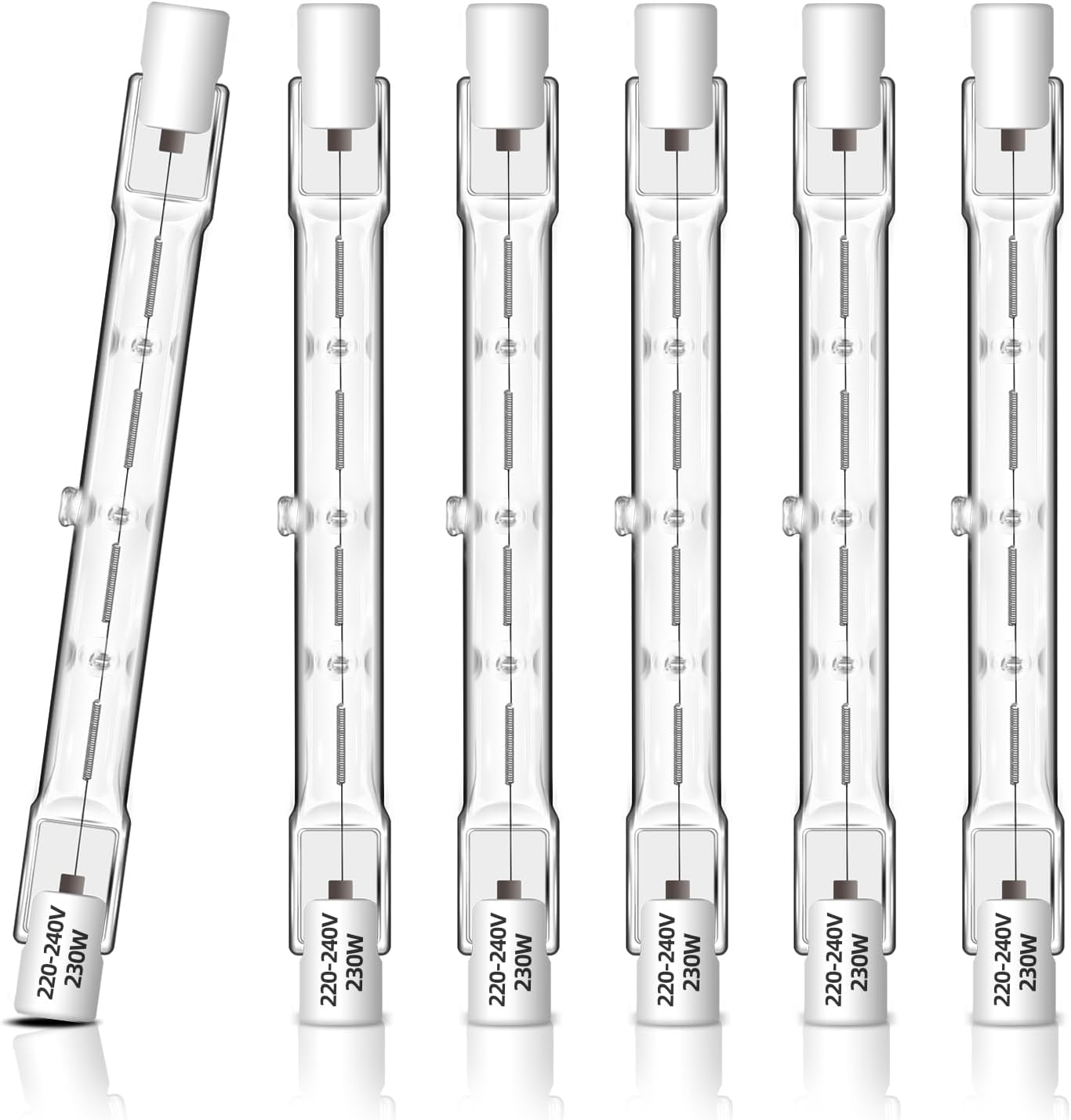6er-pack R7s 118 Mm 230 W Dimmbare Halogenlampen, Lineare R7s-lampe 2700 K Warmweiß, 4650 Lm, Ac 230 V, J118 Halogen Für Flutlichter, Landschaftsbeleuchtung, Arbeitsleuchten, Stehlampen [energieklasse