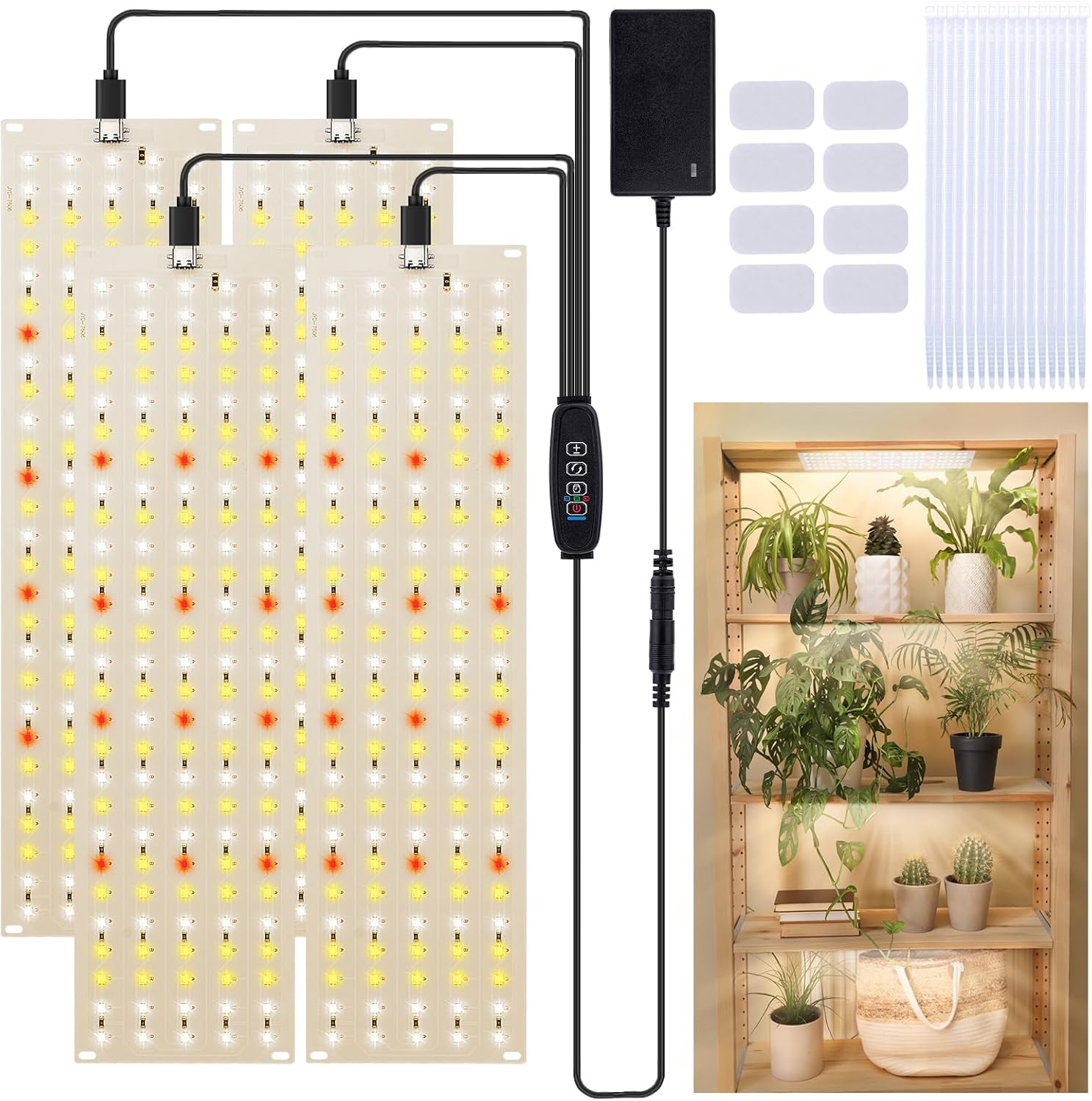 Vollspektrum-led-pflanzenlampe, 135 Leds X 4 Stück, Zimmerpflanzenlampe, Gartenbaulampe, Pflanzenlampe Mit Timer, 10 Helligkeitsstufen [energieklasse B]