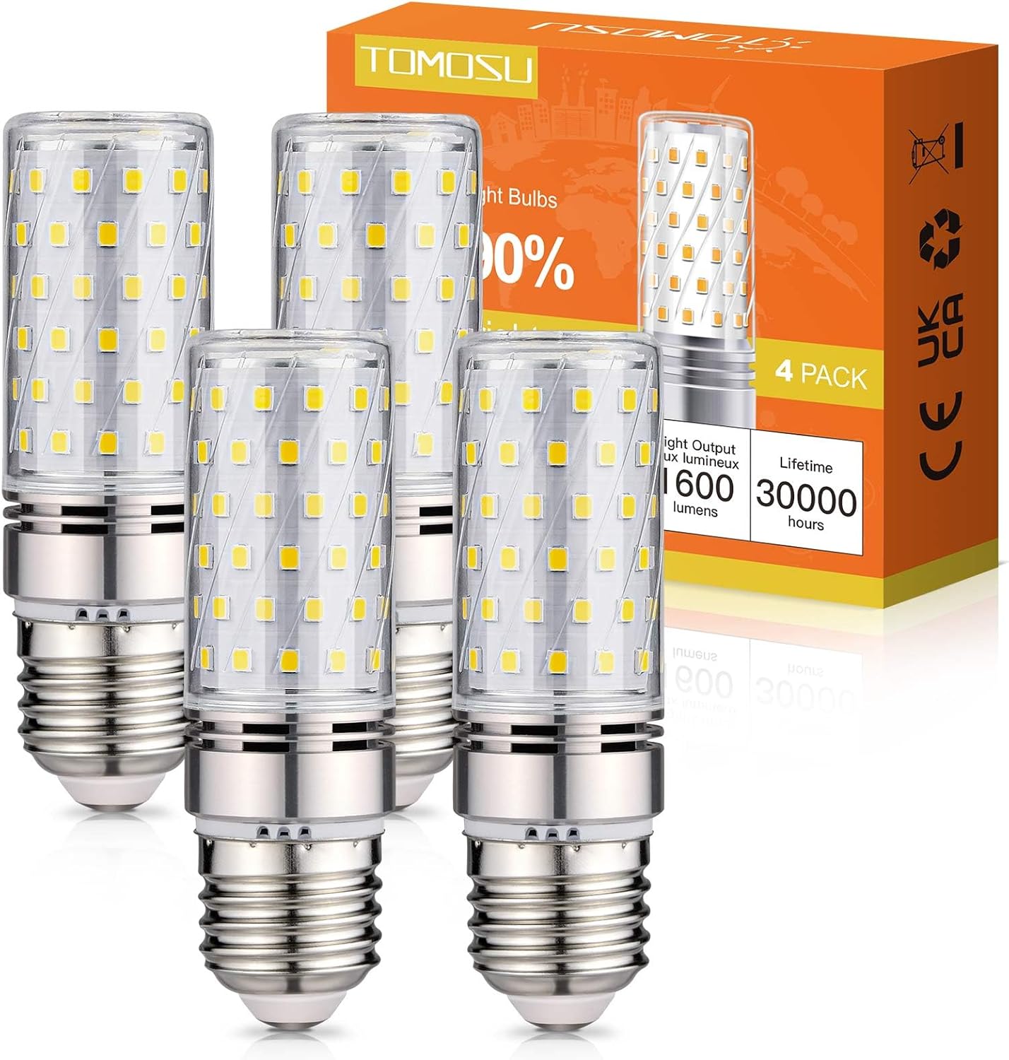 16-w-e27-led-lampe, Kaltweiß, Große Schraubfassung, 4er-pack Hochleistungs-e27-led-lampe, 16 W, 1600 Lumen, 6000 K, Entspricht Einer 150-w-halogenlampe, 220–240 V Wechselstrom, Nicht Dimmbar [energie