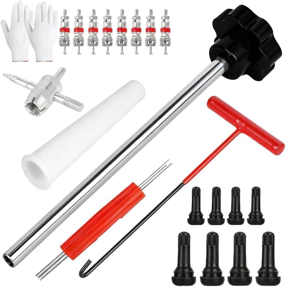 22-teiliges Reifenventil-ausbauset, Reifenventil-reparaturset Ventileinsatzentferner, Ventilauszieher, Hakenwerkzeug, Für Autos, Lkws, Fahrräder, Motorräder (schwarz Und Rot)