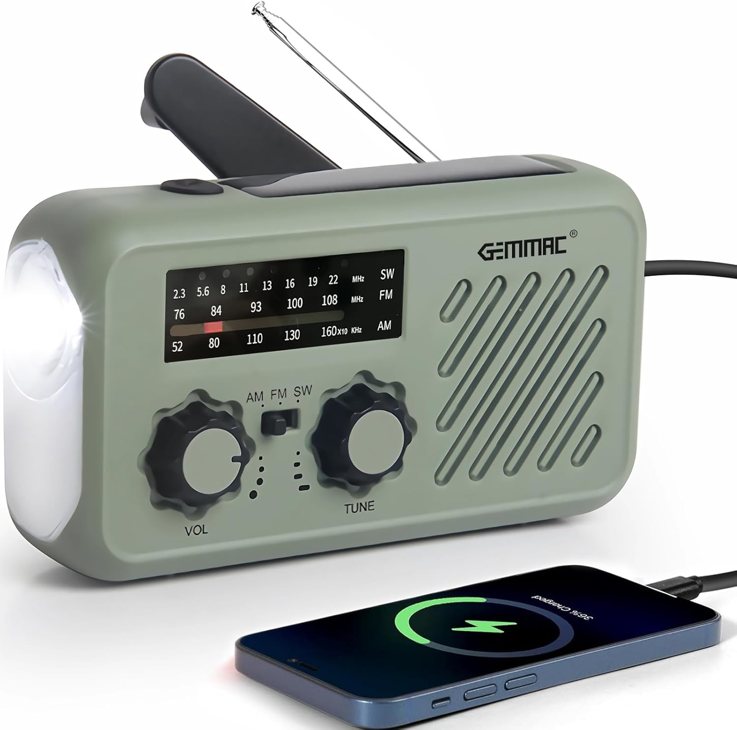 3-in-1 Multifunktions-notfallradio, Solar-/handkurbel-dynamo/usb-ladefunktion, 2000-mah-powerbank-akku, Led-taschenlampe/leselampe, Sos-alarm, Am/fm-radio Für Camping/wandern/überleben