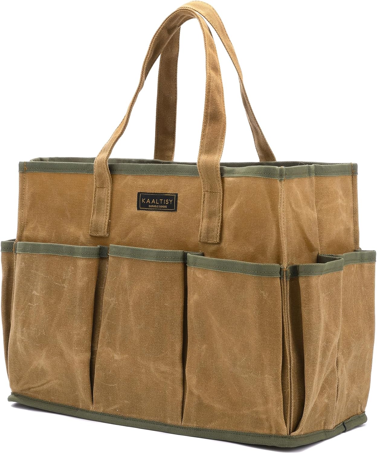 Werkzeugtasche Aus Gewachstem Canvas, 454 G, 1 Großes Werkzeugfach + 10 Außenfächer, Wiederverwendbarer Mehrzweck-werkzeughalter, Für Gartenarbeit, 36 X 14 X 26,5 Cm Khaki