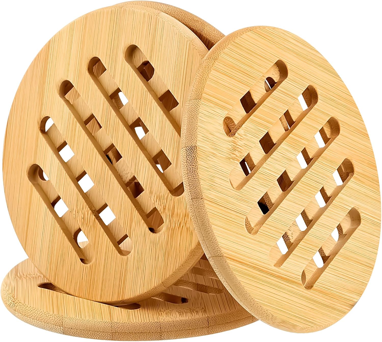 Set Mit 4 Bambus-untersetzern, 15 Cm X 15 Cm X 1 Cm, 4 Runde Holzuntersetzer, Rutschfest, Umweltfreundlich Und Hitzebeständig