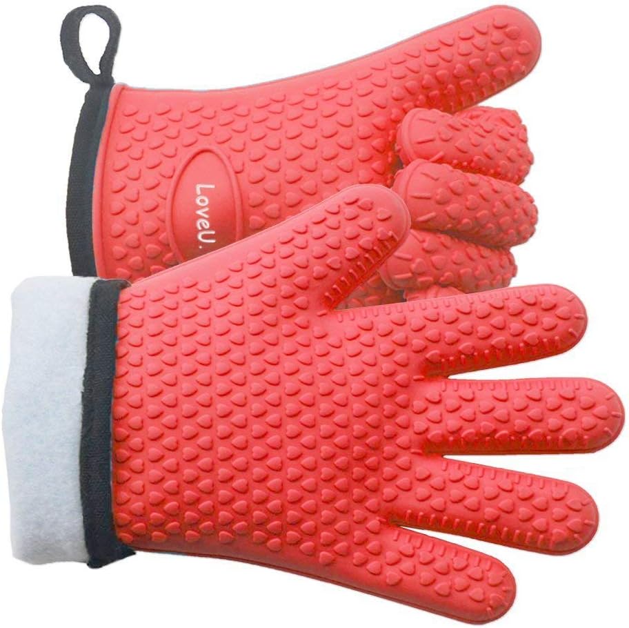 Doppellagige Küchenhandschuhe Aus Silikon Und Baumwolle, Hitzebeständige Grillhandschuhe/kochhandschuhe/ofenhandschuhe/topflappen, 1 Paar