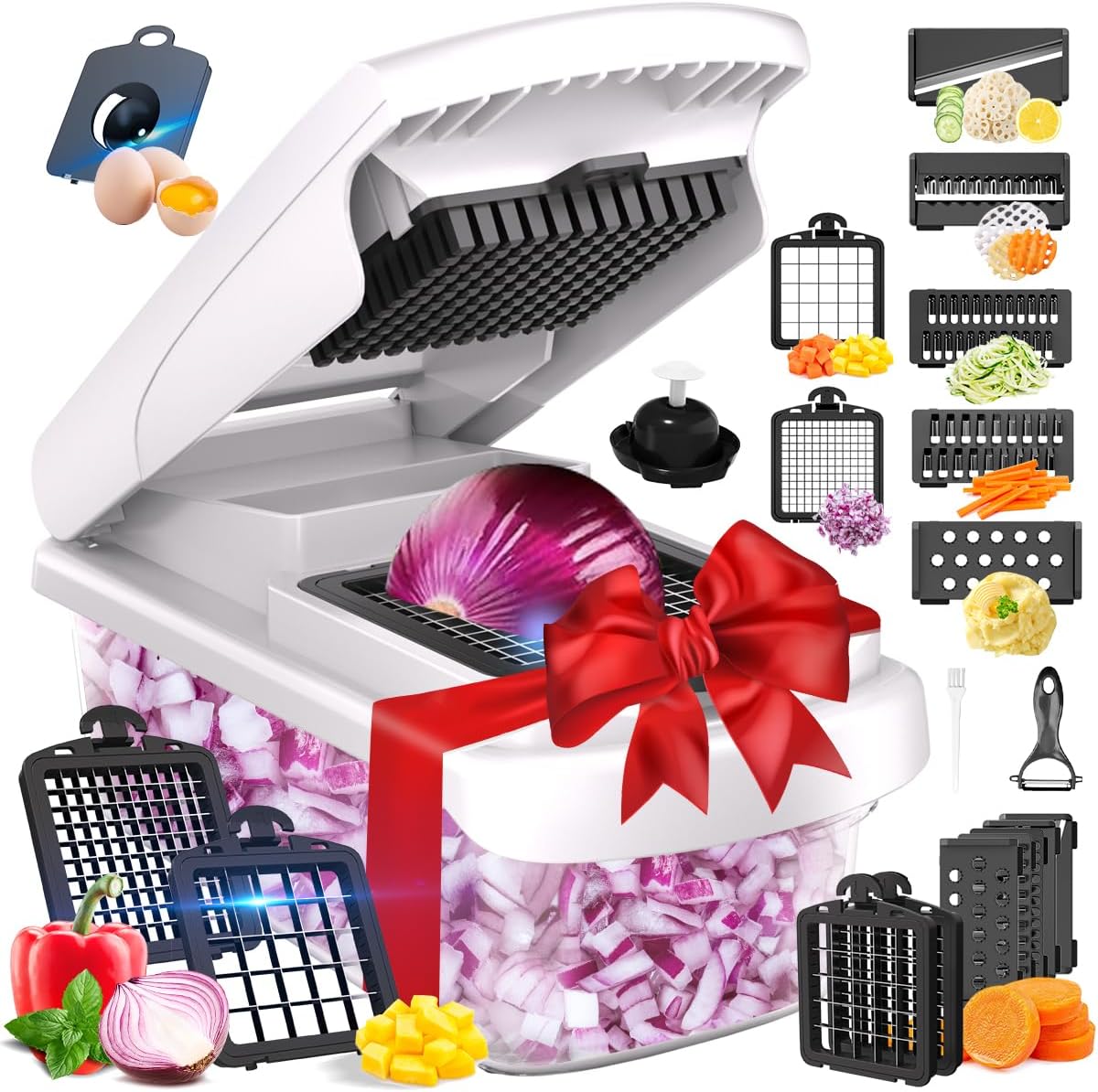 15-in-1 Multifunktionaler Gemüseschneider Und Mandoline, Julienne-würfelschneider, Salatzwiebelschneider, Gemüse- Und Käsereibe Mit Behälter, Für Kartoffeln, Gurken Und Obst, Küchenzubehör.