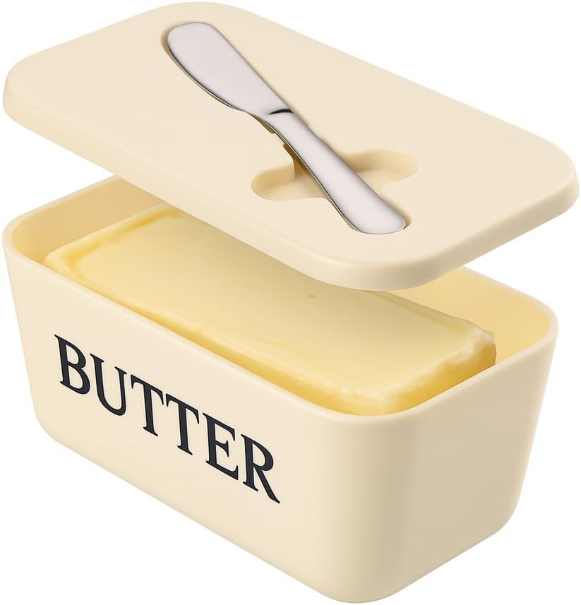 Butterdose Mit Deckel Und Messer Für Die Küchenarbeitsplatte, Lebensmittelechter Butterbehälter Aus Polypropylen Mit Deckel Und Edelstahlmesser, Großer Butterbehälter