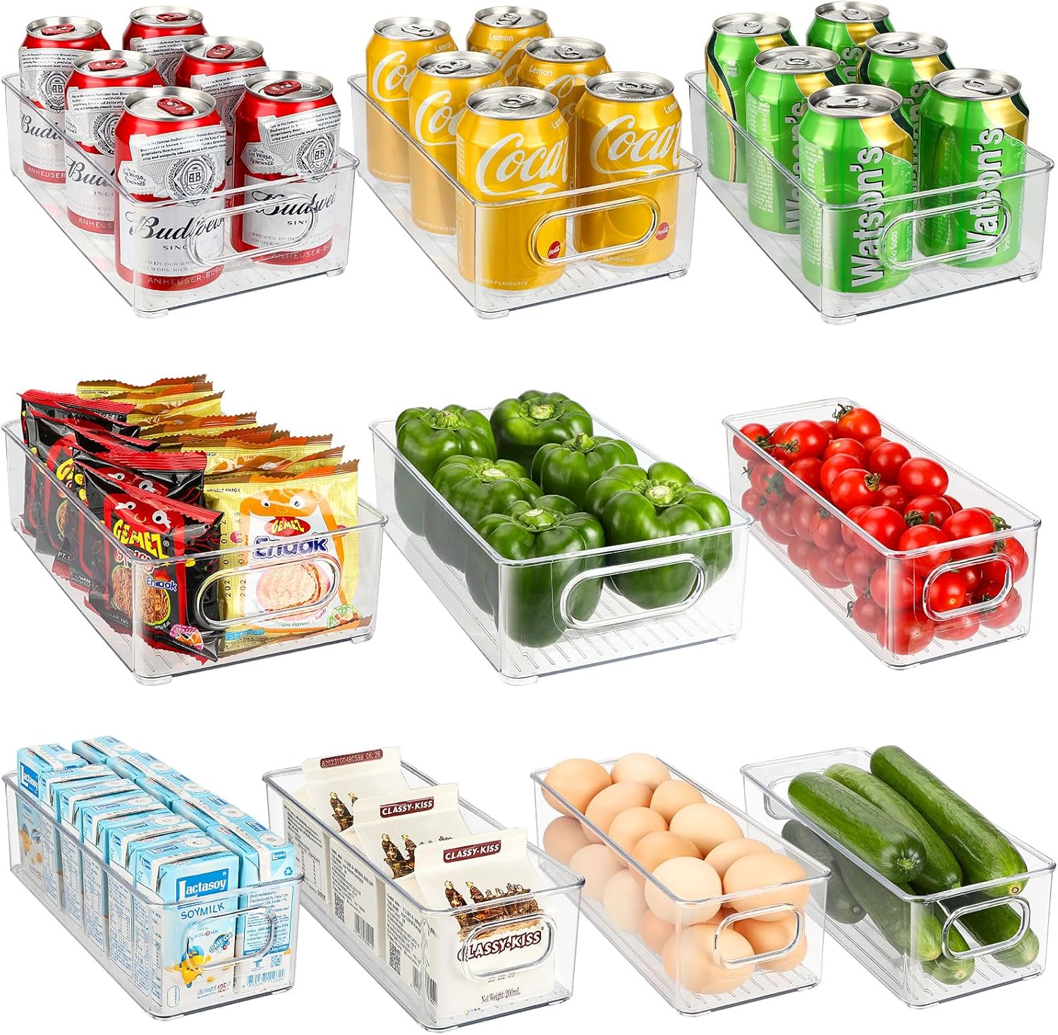 10-teiliges Kühlschrank-organizer-set, 10 Transparente Kühlschrank-organizer Aufbewahrungsboxen Mit Griffen Und Deckeln, Kühlschrank-aufbewahrungsbehälter Für Küche Und Schrank