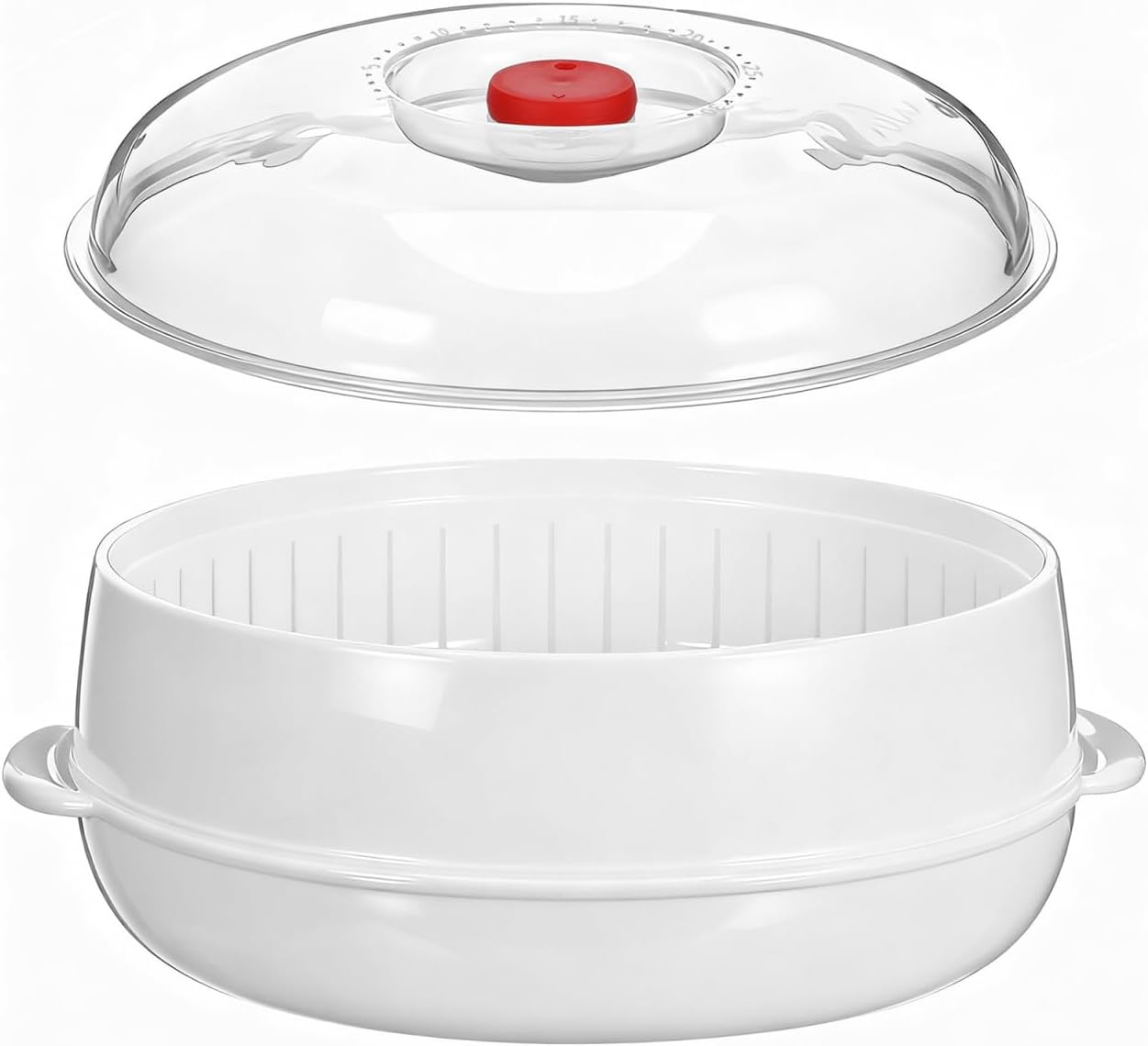 Mikrowellengeeigneter Dampfgarer (24,5 Cm), Runder Dampfgarer Mit Belüftetem Deckel Und Isoliertem Griff, Bpa-freier Kunststoffkorb Für Reis, Fisch, Gemüse Und Teigtaschen, Küchenaccessoire