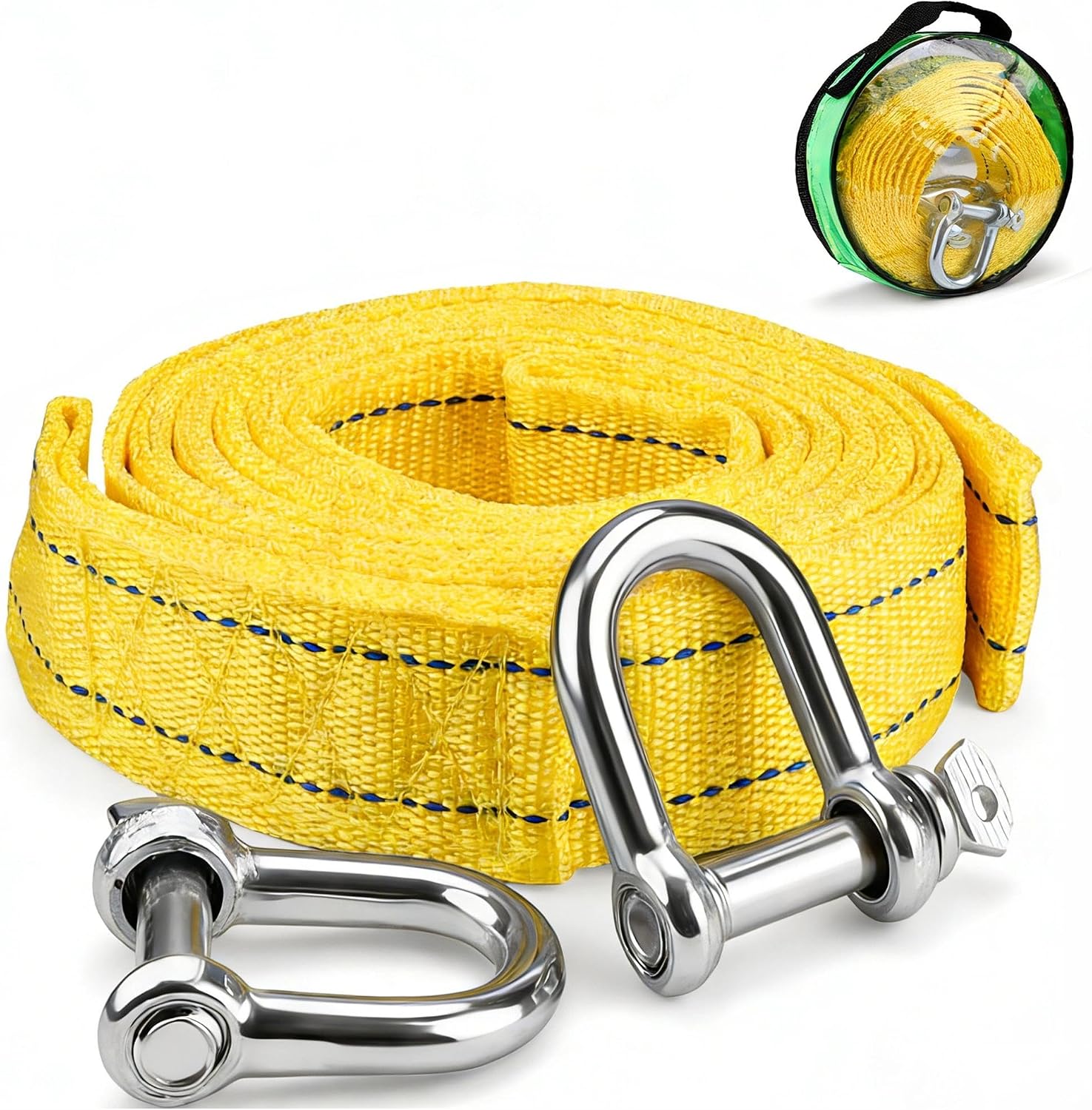 4 M Abschleppseil, 5 Tonnen Tragkraft Abschleppseil Mit 2 U-haken Und Tasche, Reflektierendes Design, Zum Abschleppen Von Pkw Und Lkw