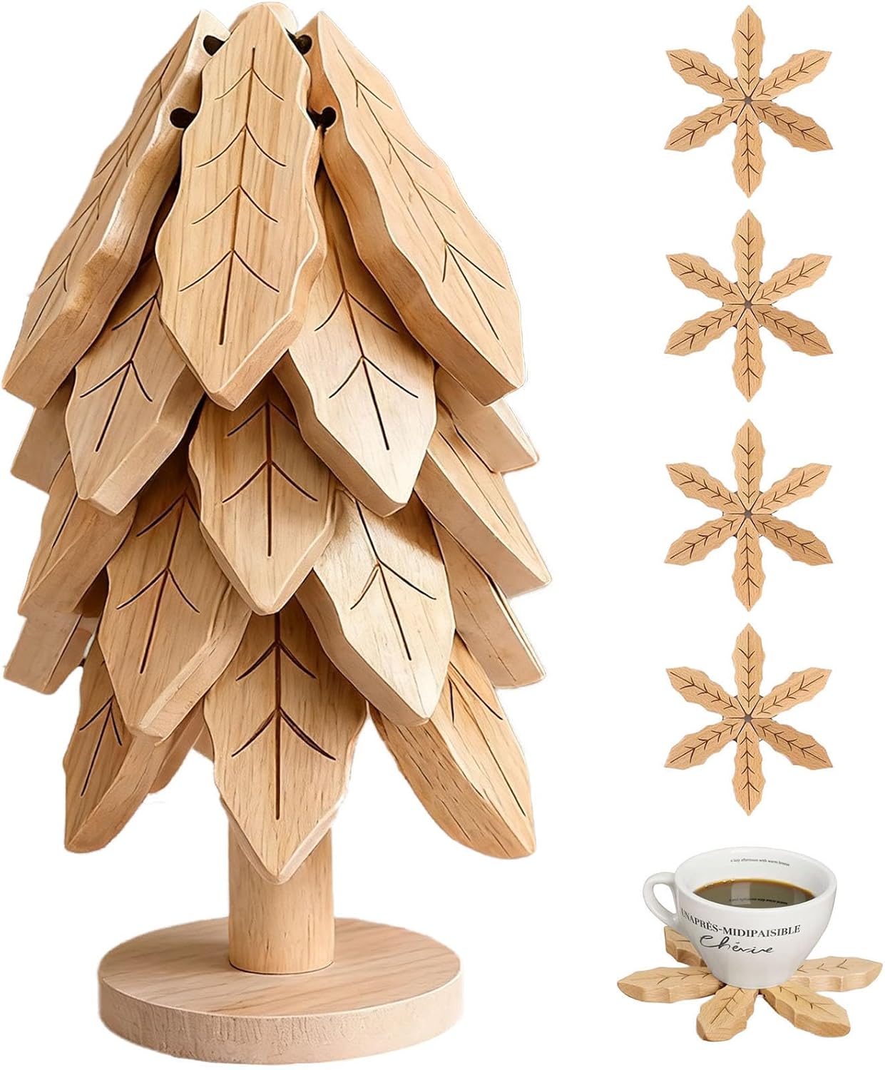 Bambus-untersetzer, 5er-set, Weihnachtsbaum-design
