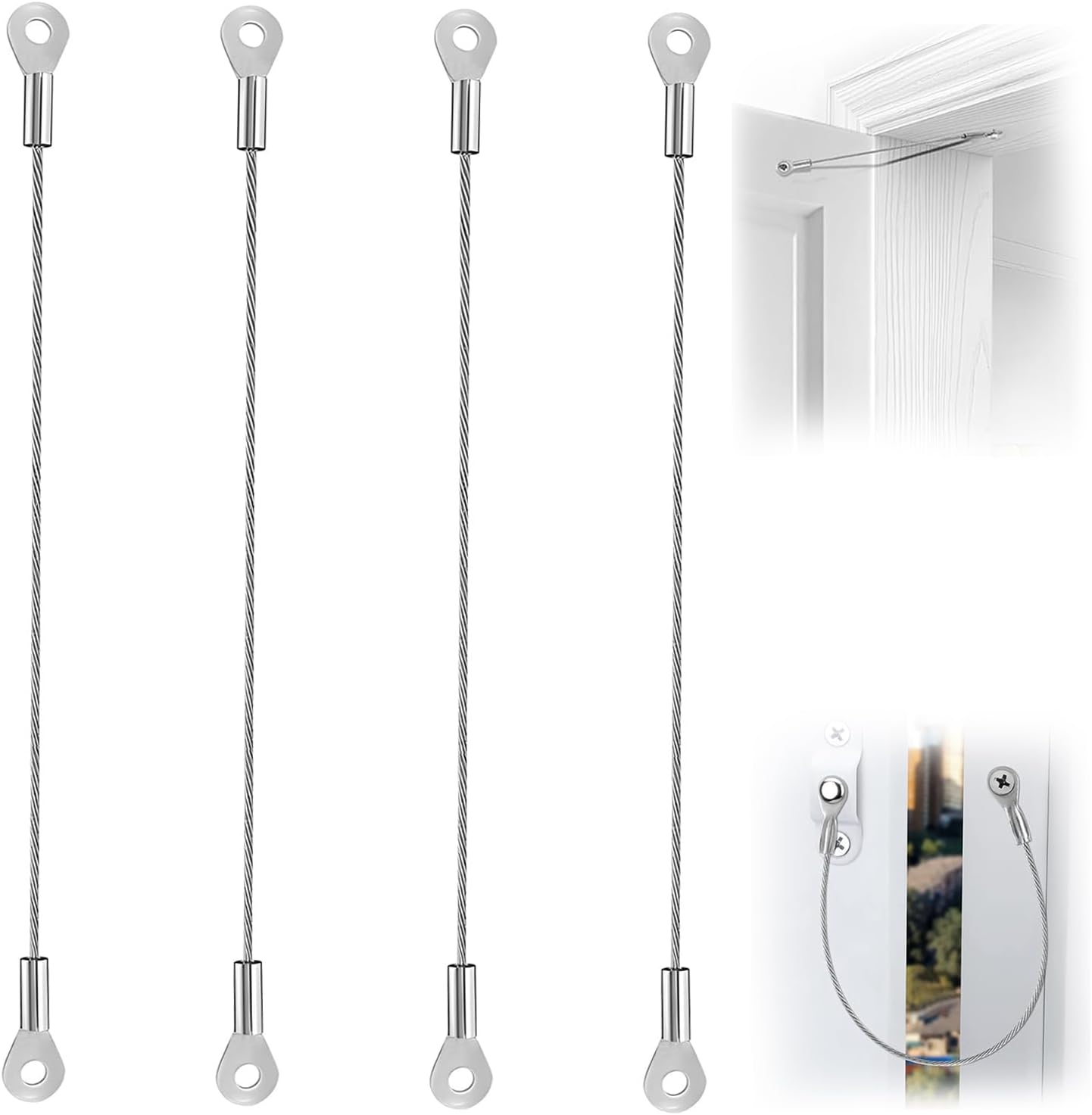 Set Mit 4 Schrank-, Fenster- Und Türbegrenzern – Türhaltekabel Aus Edelstahl – Flexible, Geflochtene Begrenzungsschnüre Für Truhentüren, Schranktüren Und Scharniere