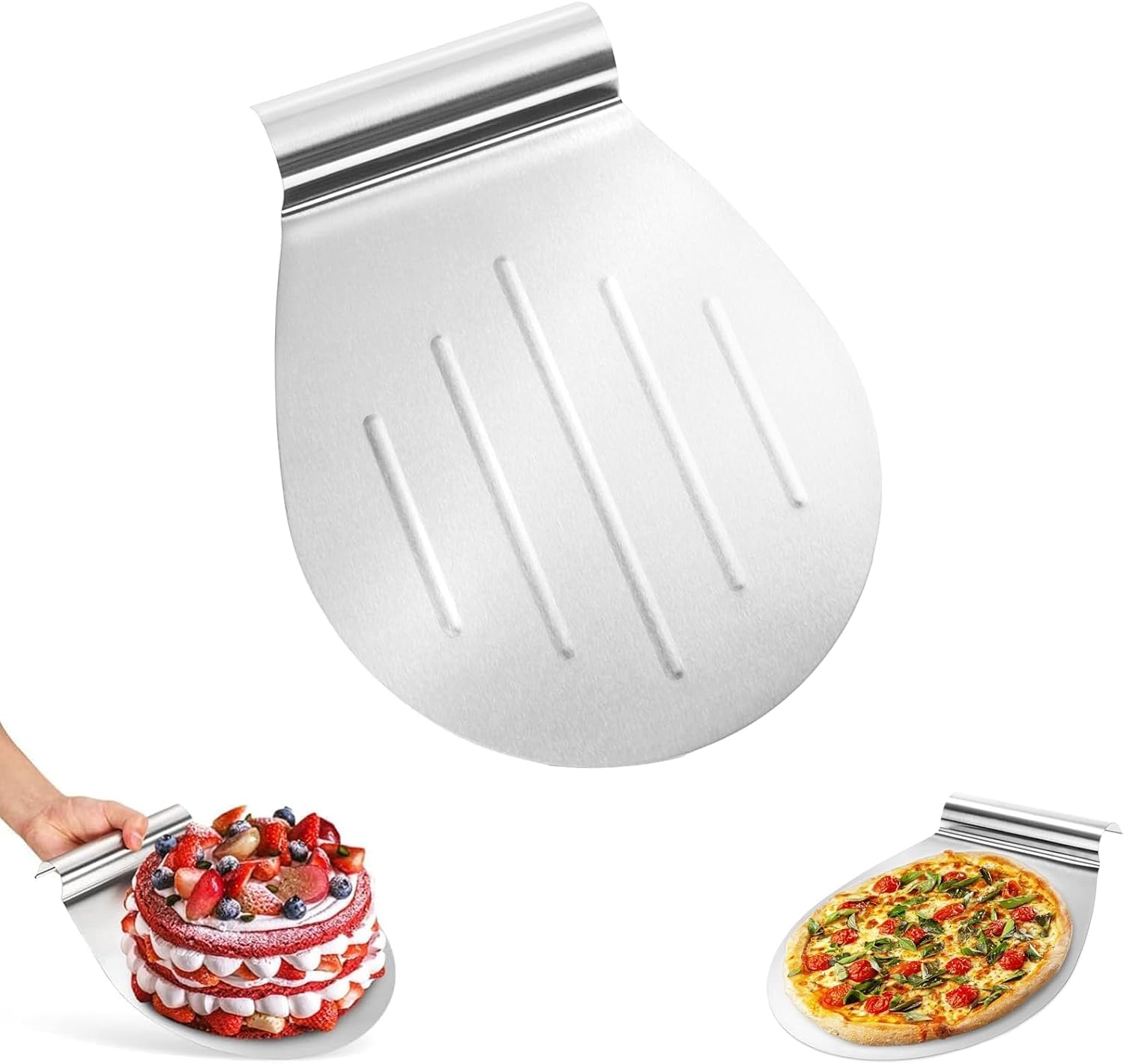 Professioneller Pizzaschieber Aus Edelstahl 28x26cm - Kuchenschieber, Rutschfestes Pizzabrett, Zubehör Für Pizzaofen Und Gebäck, Ideal Für Pizza, Brot, Kuchen Und Torten