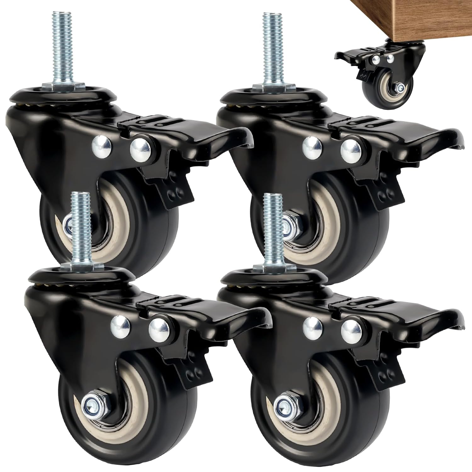 4-teiliges Lenkrollen-set Mit M8x25-mm-gewindebolzen Für Haushaltsgeräte Und Möbel Schwerlast-möbelrollen (50 Mm), Lenkrollen Mit Bremse, Geräuscharme Möbelrollen, Tragkraft: 210 Kg