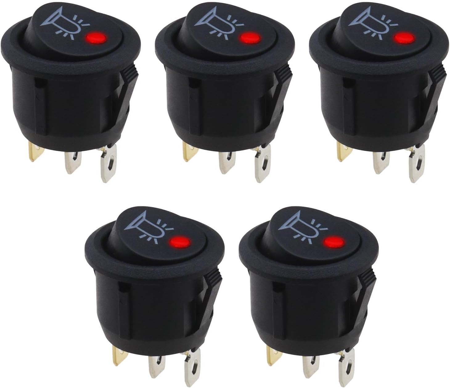 Packung Mit 5 Runden Kippschaltern, 12v 20a, 3-poliger Druckknopf-ein/aus-schalter Mit Roter Led-anzeige Für 20mm Durchmesser Montagelöcher In Autos, Lkws Und Booten.