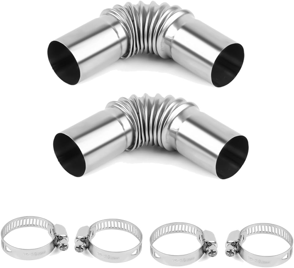 Set Mit 2 Edelstahl-winkelverschraubungen – 25 Mm – Für Autoheizungen, Gasabgasrohre – Zusatzheizungen Mit Zwei Edelstahlklemmen – Für Stromgeneratoren