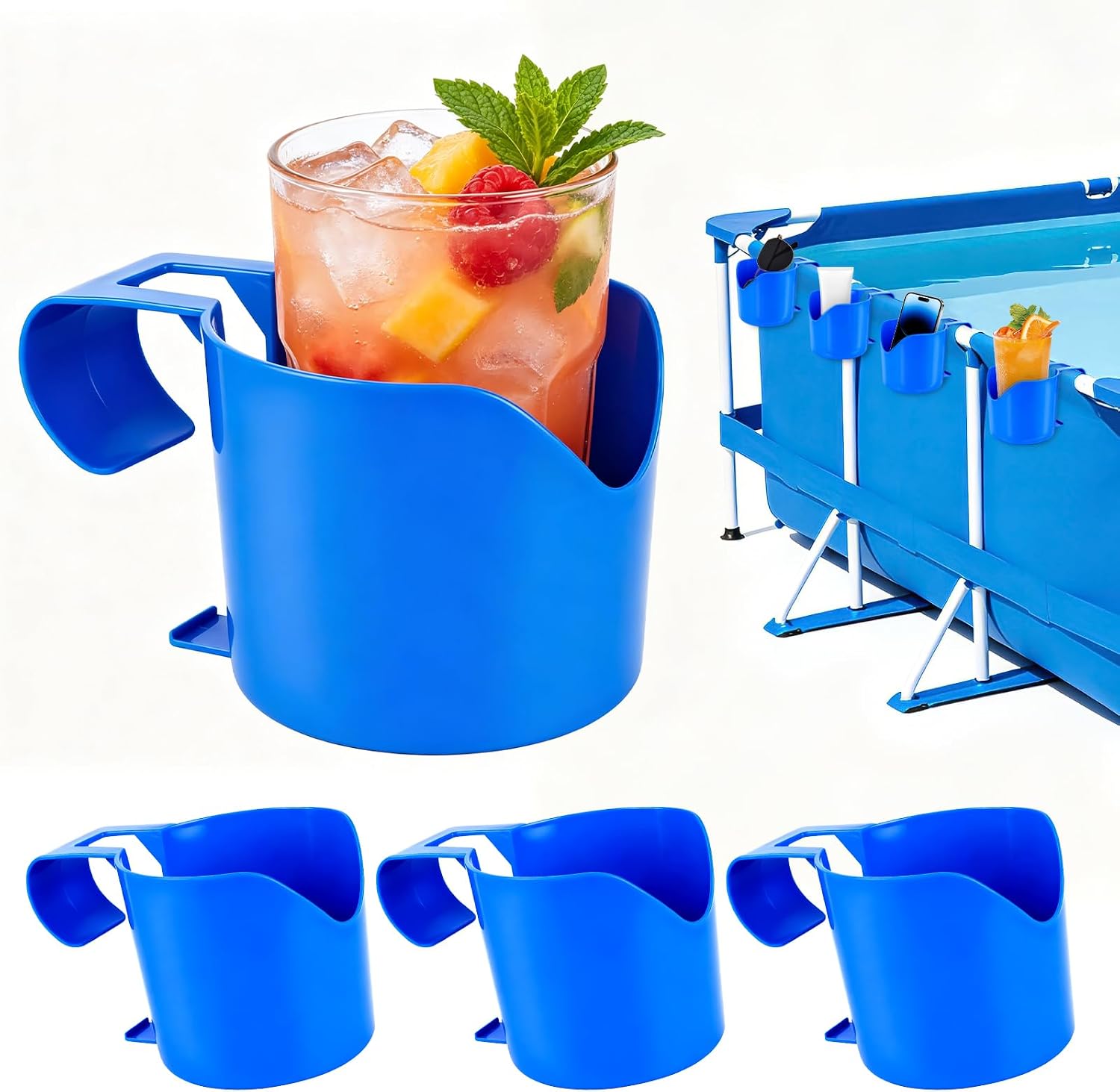Set Mit 4 Poolbecherhaltern – Kunststoff – Bierkistenkühler – Für Schwimmbäder – Hängehalterung – Poolzubehör Für Aufstellpools