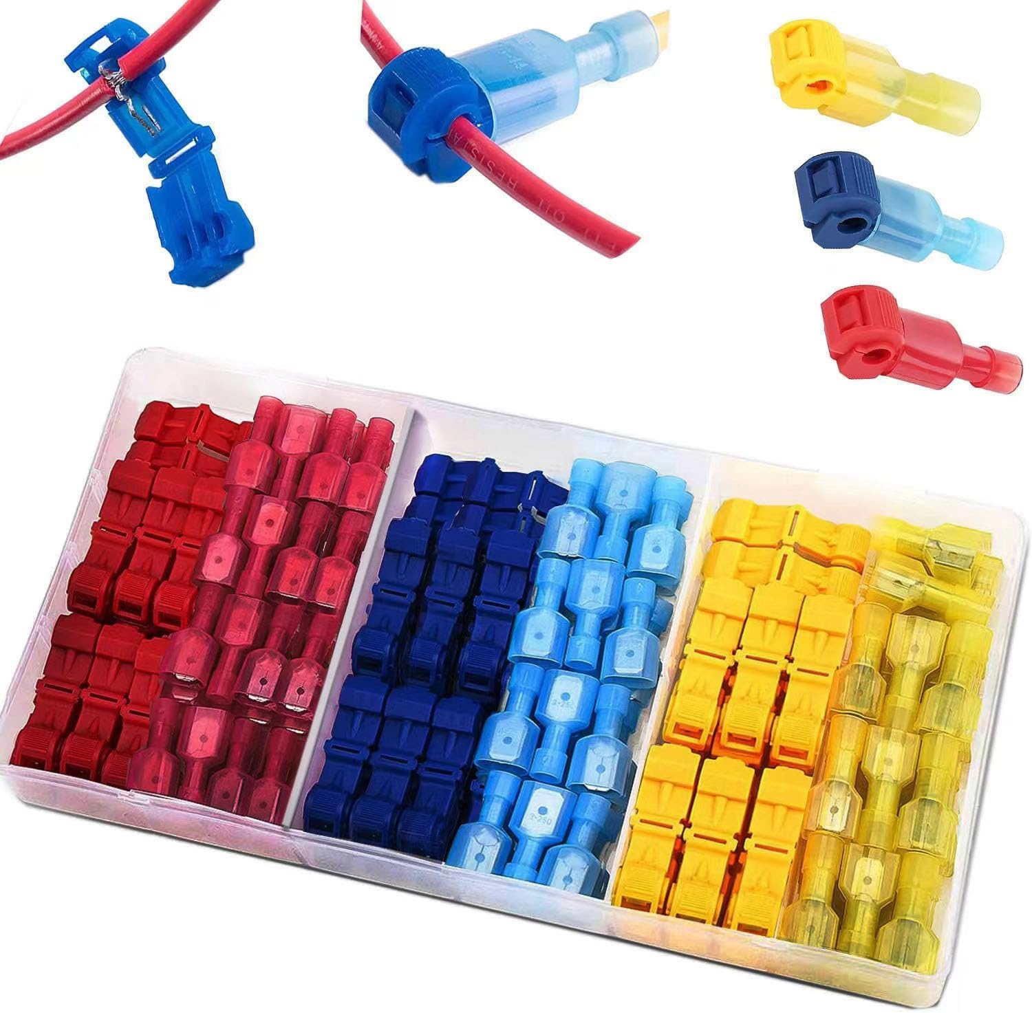 120 Stück T-tap-kabelverbinder, T-tap-elektroverbinder, Schnellanschluss-kabelschuhe, Nylon-t-tap-anschlussklemmen-set, Isolierte Stecker-trennverbinder
