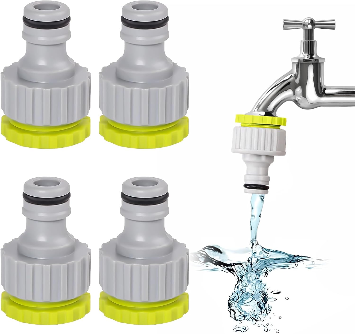 4-teiliges Wasserhahn-anschlussset, Gartenschlauchverbinder, 1/2 Zoll Und 3/4 Zoll 2-in-1 Wasserhahnverbinder, Gartenschlauchadapter, Für Die Gartenbewässerung