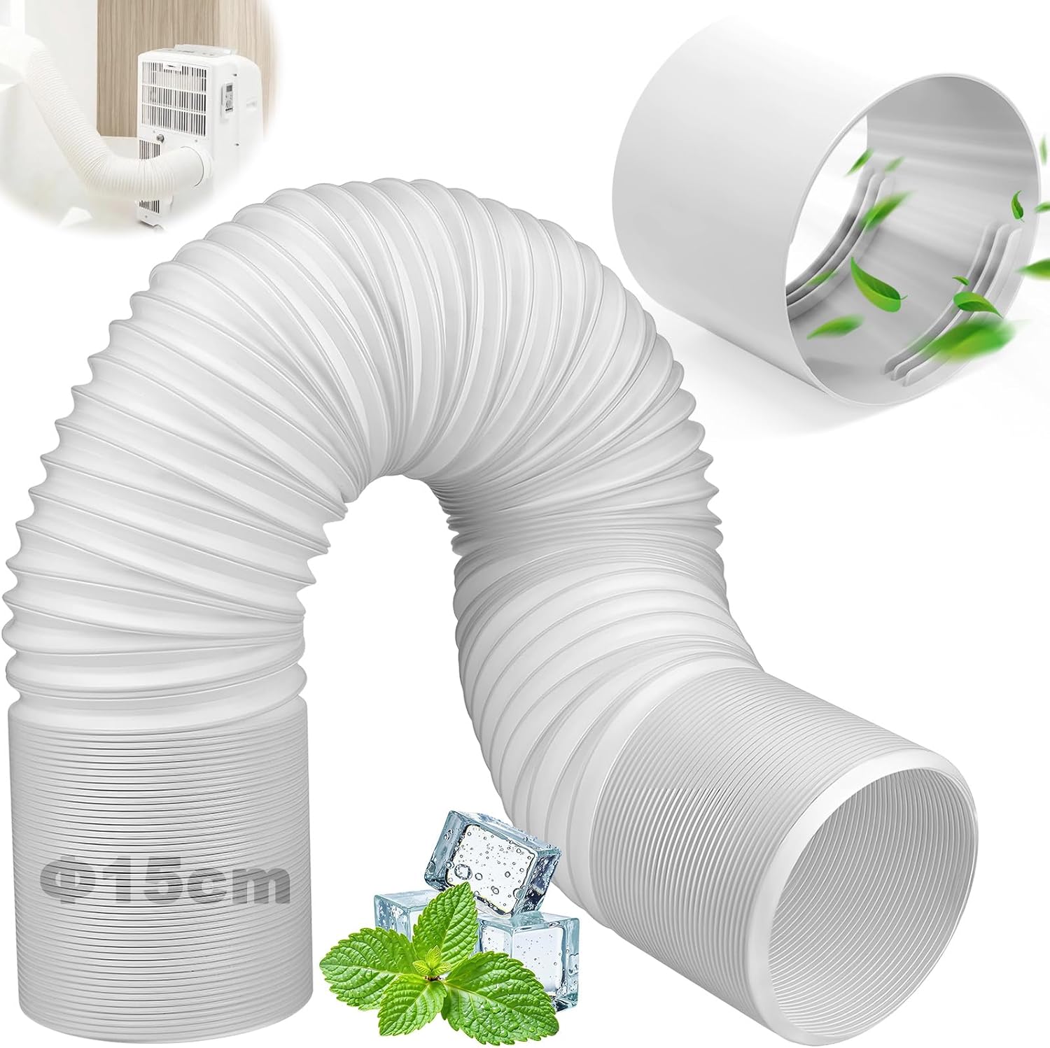 Tragbarer Klimaanlagenschlauch Mit Anschlussstück, Ø 15 Cm, Länge 1,5 M, Flexibles Verlängerungsschlauch-set, Universeller Pvc-abluftschlauch Für Tragbare Klimaanlagen, Geeignet Für Luftentfeuchter, W