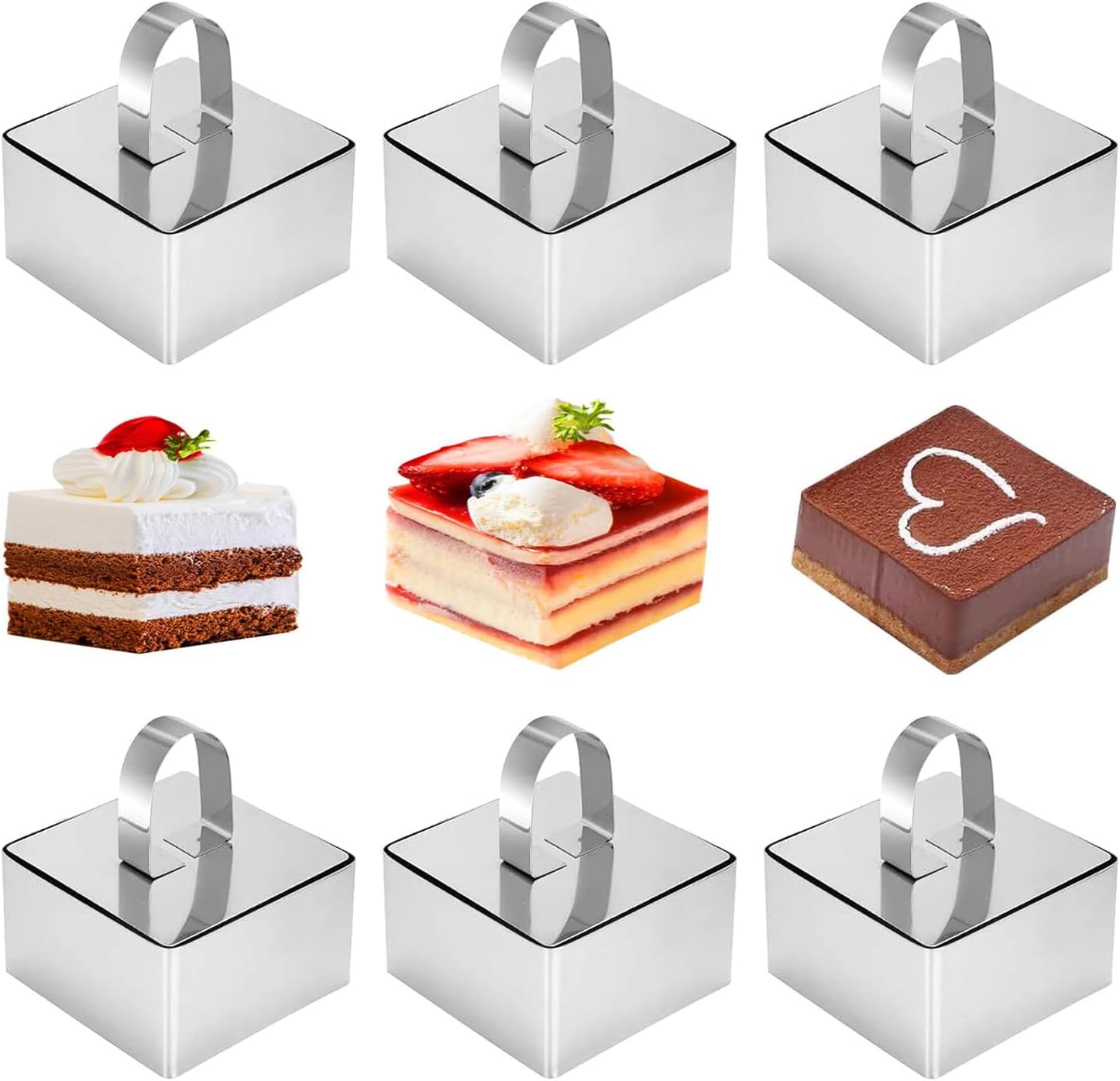 6 Quadratische Dessertringe, 8 Cm Gebäckringe, Gebäckringe Aus Edelstahl, Quadratische Mousse-backformen, Für Mousse-kuchen, Desserts, Kekse (quadratisch)