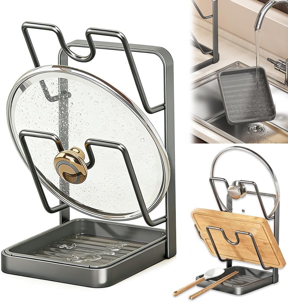 Universeller Deckelhalter, Topfdeckelhalter Mit Abtropfschale, Aufbewahrungsgestell Für Topfdeckel, Küchendeckel-organizer Mit Löffelablage