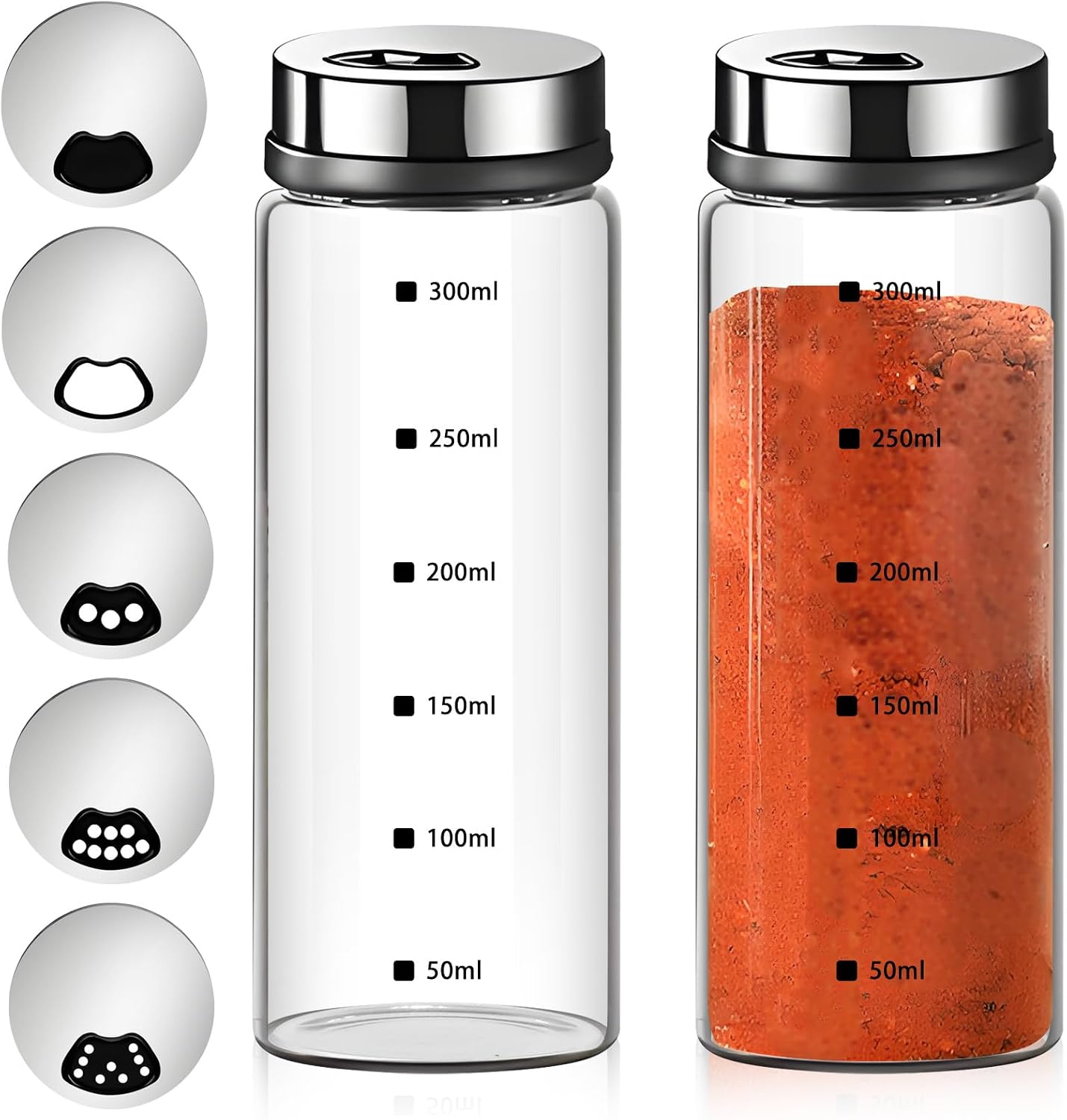 Set Aus 2 Großen Glas-salz- Und Pfefferstreuern Mit Verstellbaren Ausgießlöchern, Salz- Und Pfefferstreuer Mit Abnehmbaren Edelstahldeckeln