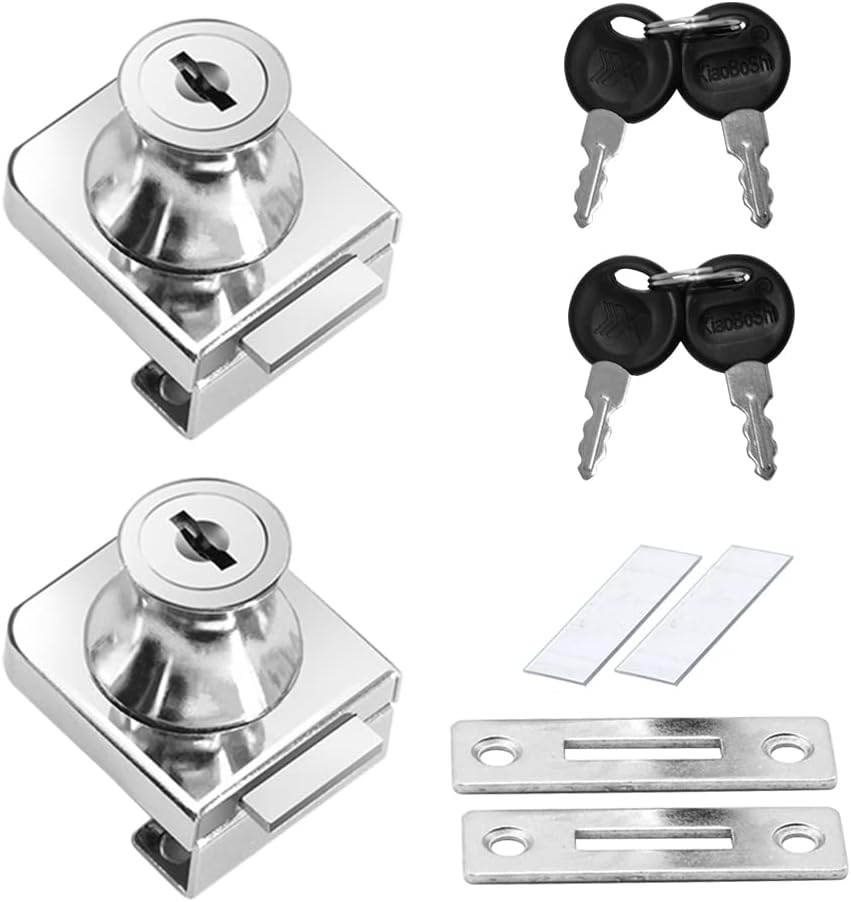 2-teiliges Türschloss Aus Zinklegierung Mit Glaseinführung, Rostfreies Schrankschloss, Für 5-12 Mm Glastüren, Kein Bohren Erforderlich, Mit 4 Schlüsseln