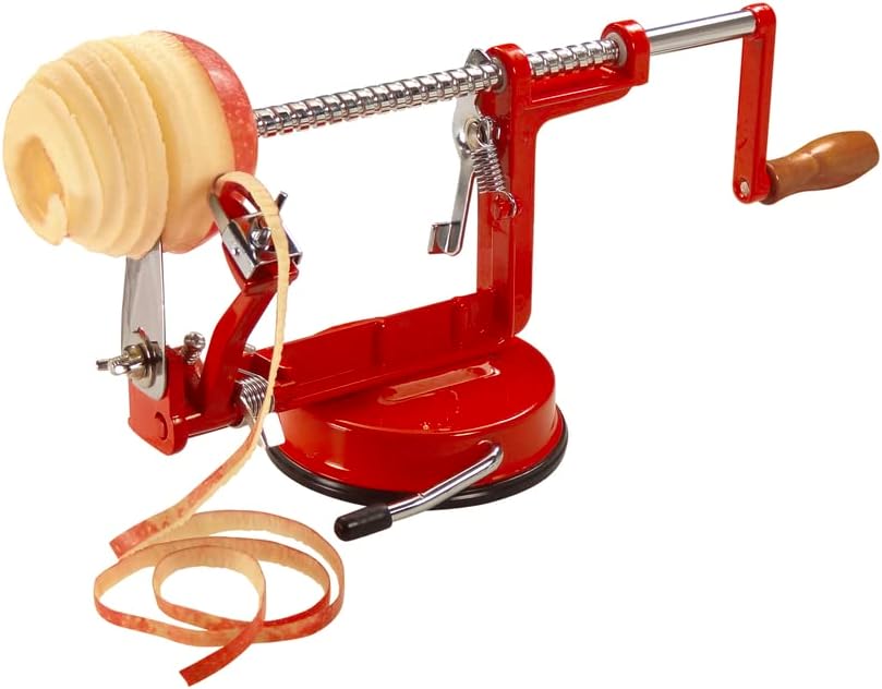 Roter 3-in-1-apfelschäler Mit Saugnapf, Edelstahl