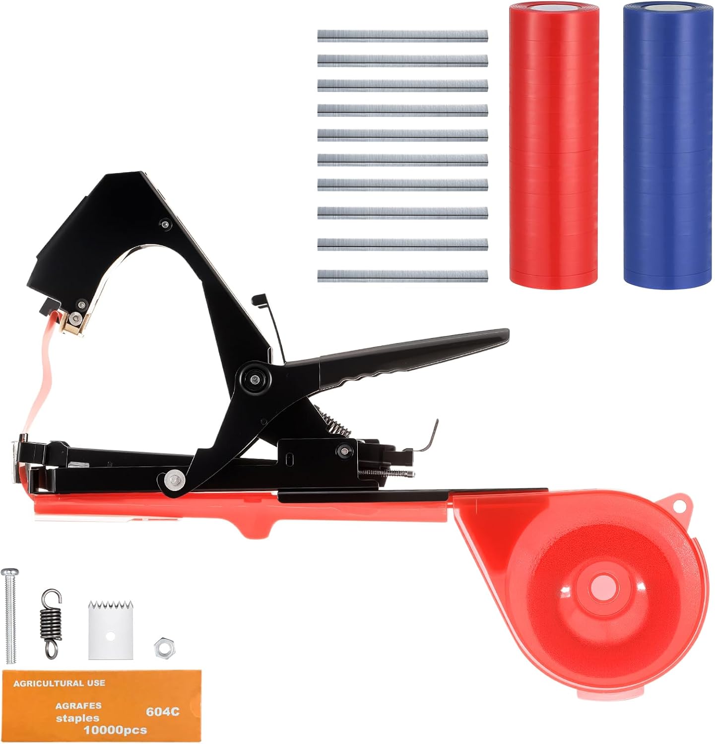 Pflanzenbindemaschine, Astbindemaschine, Gartengerät, Pflanzenbindemaschine, Bindezange, 20 Rollen Klebeband + 10.000 Klammern, Rot