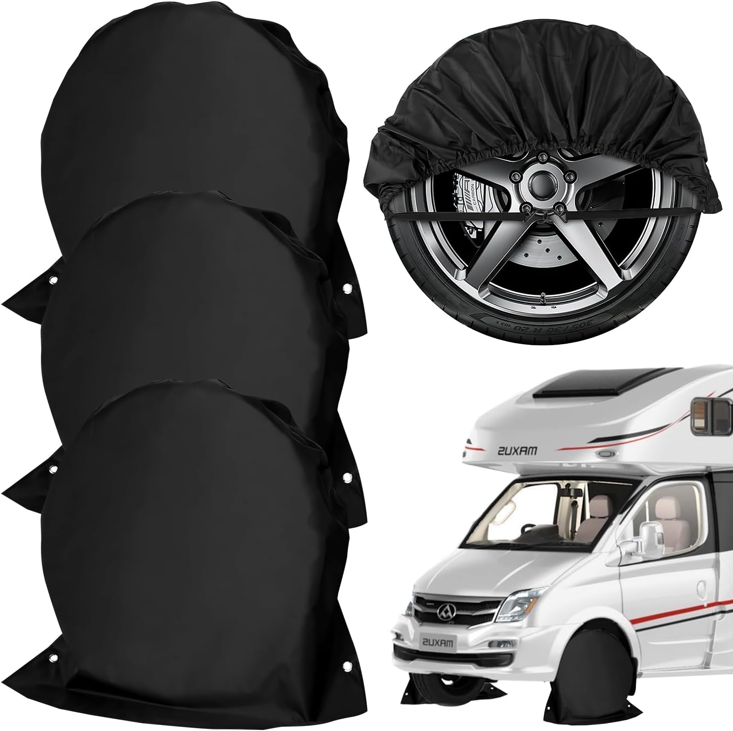 Reifenschutzhüllen Für Wohnwagen Und Wohnmobile, 4er-set, Wasserdicht, Uv-beständig, Für Reifen Mit 27-29 Zoll Durchmesser, 72,5 X 72,5 Cm (schwarz - 4 Stück)