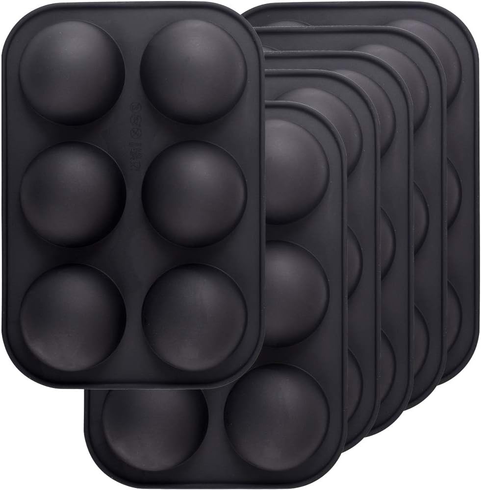 Set Mit 6 Halbkugelförmigen Silikonformen Mit Je 6 Mulden Zur Herstellung Von Schokoladenbomben, Kuchen, Gelee, Pudding Und Kuppelförmiger Mousse – Schwarz