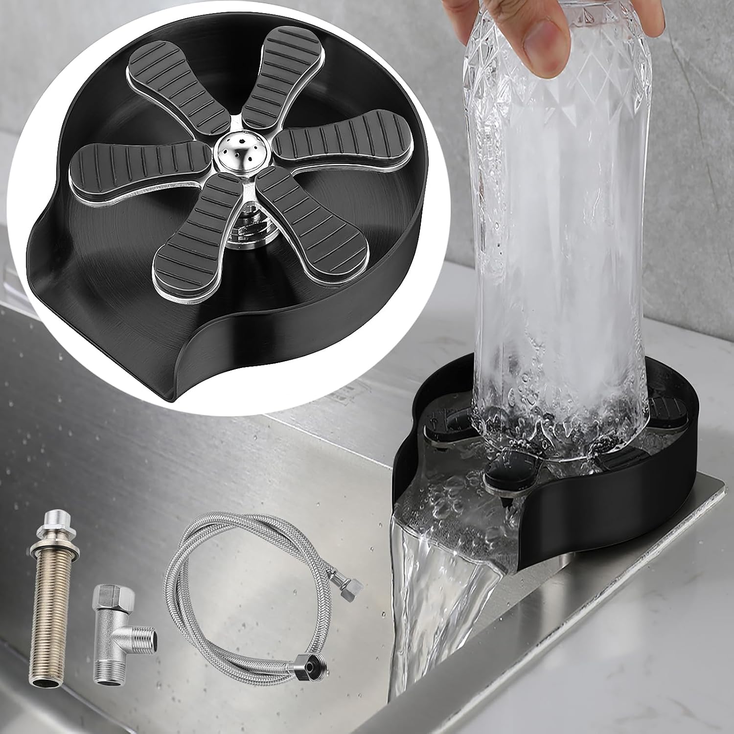 Glasbürsten-spülbecken Für Barspülen – Reinigt Gläser Und Babyflaschen – Küchenspülen-zubehör – Schwarz, Edelstahl