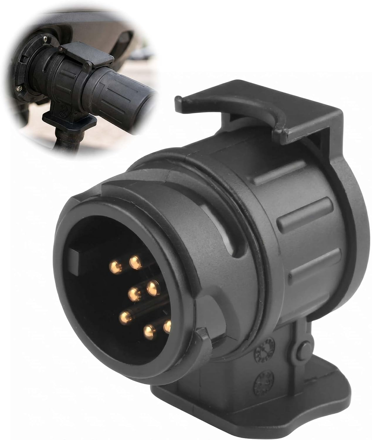 13- Auf 7-poligen Anhängeradapter, 13- Auf 7-poligen Anhängersteckeradapter Kompakter Und Wasserdichter 12-v-kupplungsstecker-konverter Für Wohnwagen, Fahrradträger, Lkw Und Wohnmobil (schwarz)